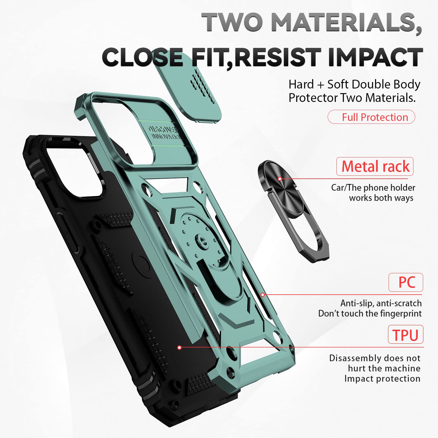 Hitaoyou iPhone 13 Case with Camera Cover & Kickstand - Military Grade Shockproof Heavy Duty Protective Magnetic Phone Cover for iPhone 13 (Green) - Perfect for Outdoor Activities, Travel and Daily Protection