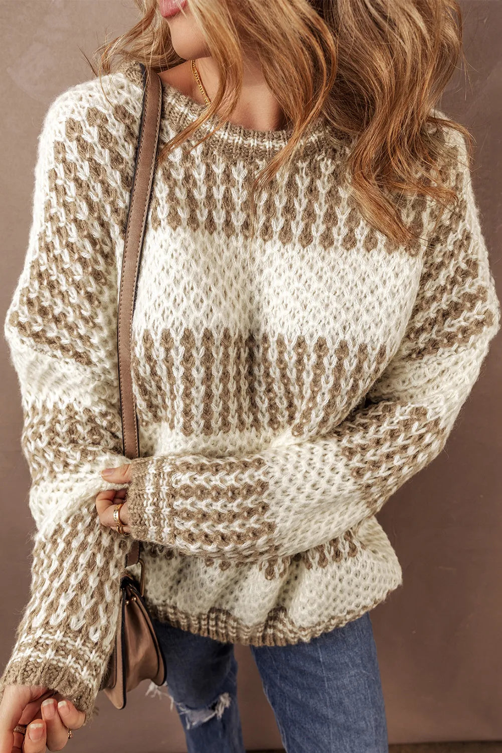 Color Block Round Neck Drop Shoulder Sweater Women's Casual Knit Pullover for Fall & Winter Fashion | Cozy Office Wear & Weekend Outfits