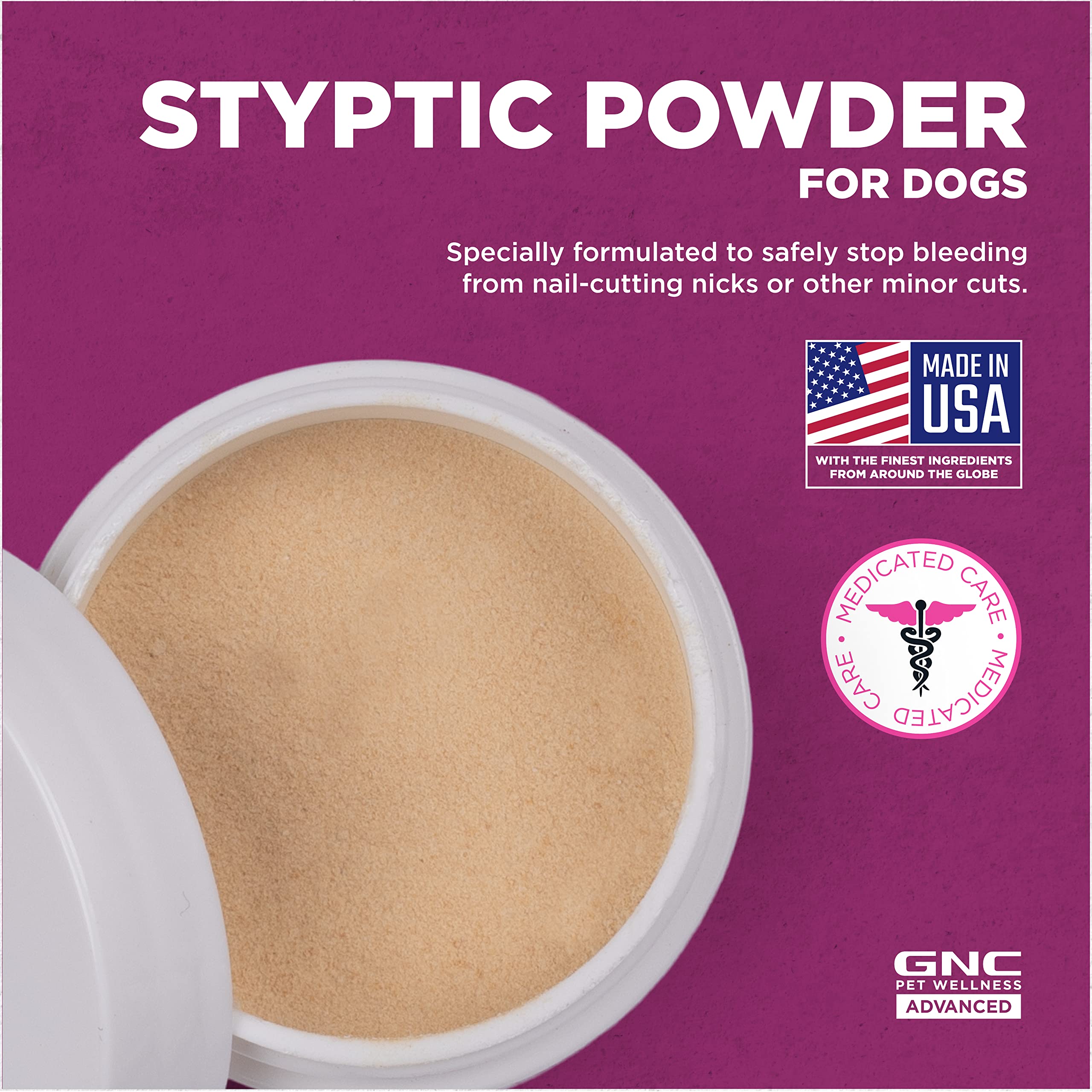 GNC Pets Advanced Styptic Powder for Dogs - 0.5 oz | Fast-Acting Dog Nail Bleeding Control | Safe & Effective Styptic Powder for Nail Trimming Accidents | Perfect for Grooming, First Aid & Pet Care at Home