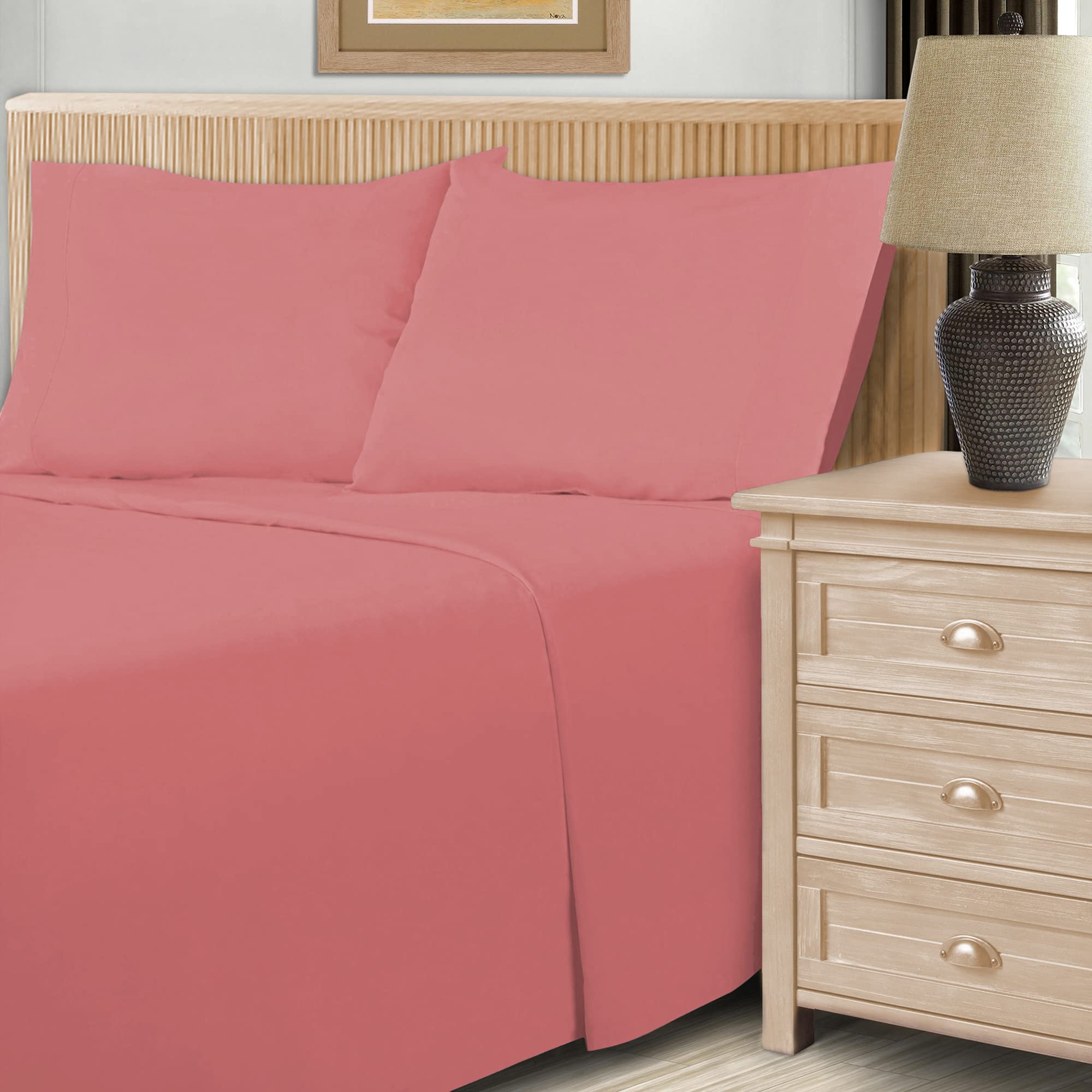 Luxury 100% Cotton Blend Bed Sheet Set - Queen Size, Soft Sateen Weave, Deep Pocket Fitted Sheet with 2 Pillowcases (Blush Pink) - Perfect for Master Bedroom, Guest Room & Airbnb
