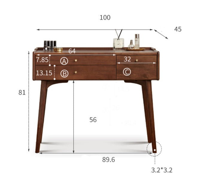 Premium Black Walnut & Ash Solid Wood Dressing Table - Elegant Vanity Desk with Mirror for Bedroom, Bathroom & Makeup Area | Natural Wood Finish, Spacious Storage & Durable Construction