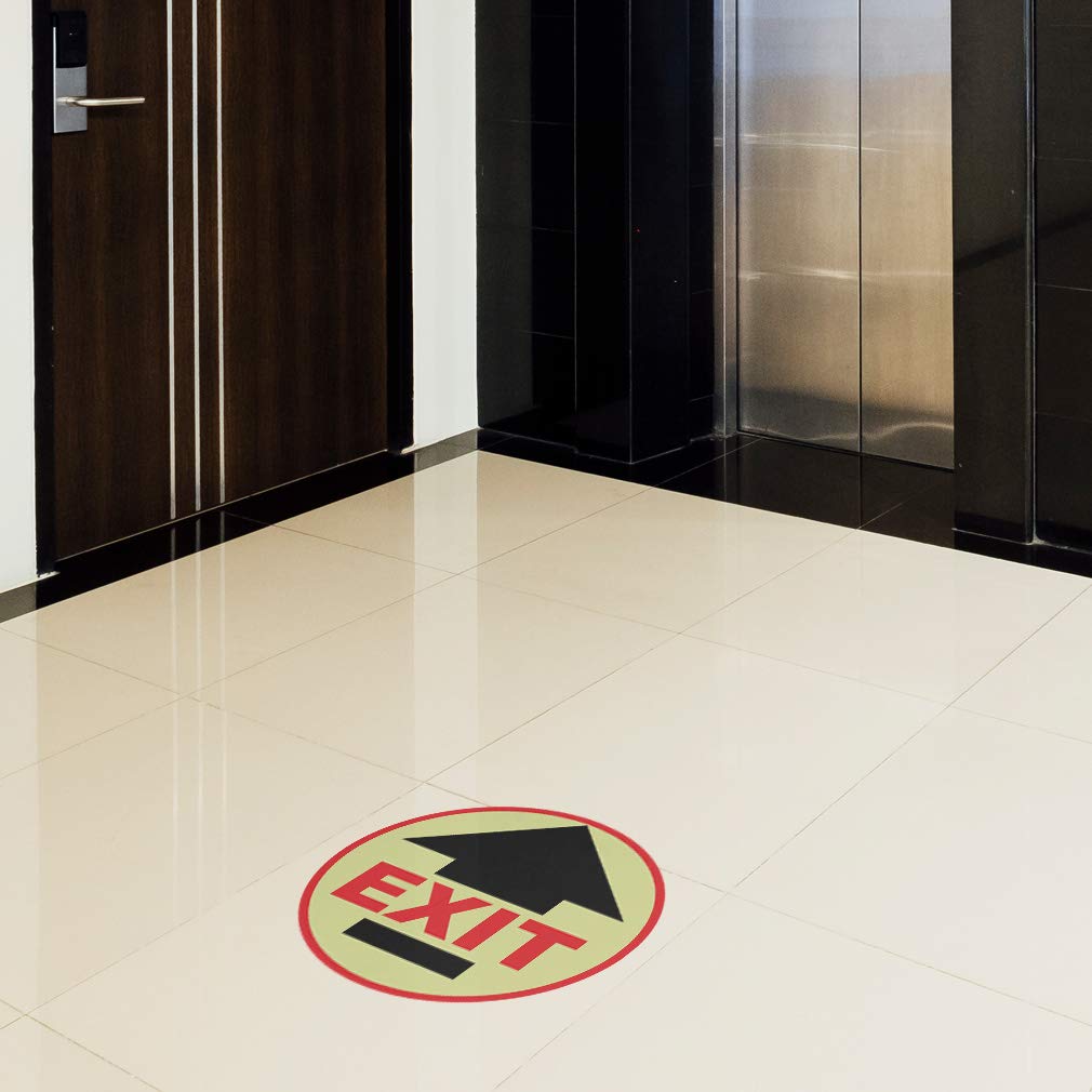 Black & Red Anti-Slip Exit Floor Decals - 36 Inch Round Industrial Safety Signs for Business & Warehouse (Ideal for Emergency Exits, Stairways, and Hazard Areas)
