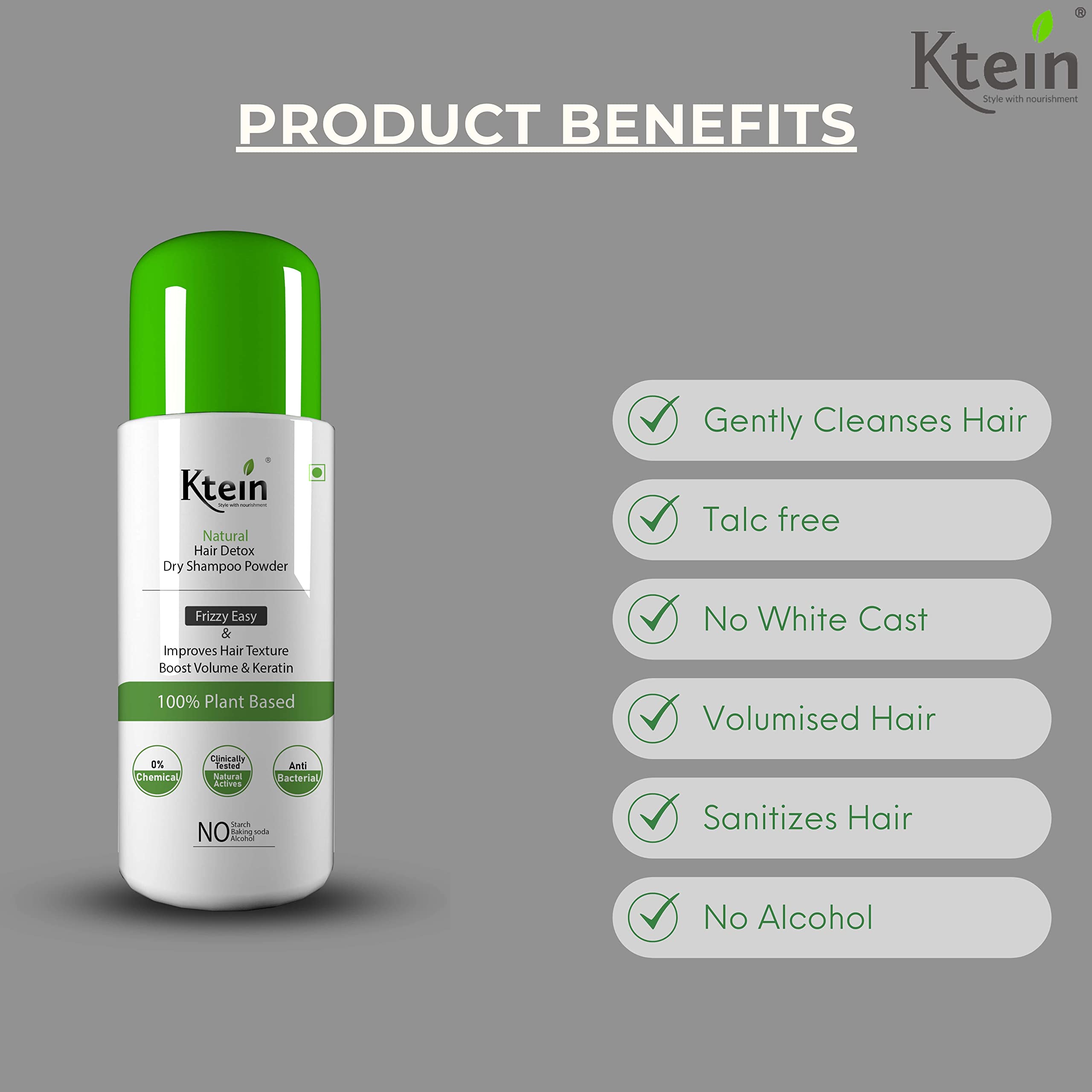 Ktein Natural Detox Dry Shampoo for Oily Hair - Volumizing & Refreshing Hair Care Solution | Perfect for Travel, Gym & Busy Mornings