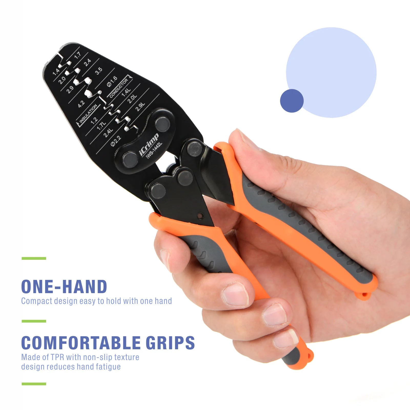 IWS 1442L Micro Connector Crimper Tool for AWG30-14 Open Barrel Terminals - Compatible with Molex & TE AMP - Ideal for Electronics, Automotive, and DIY Wiring Projects