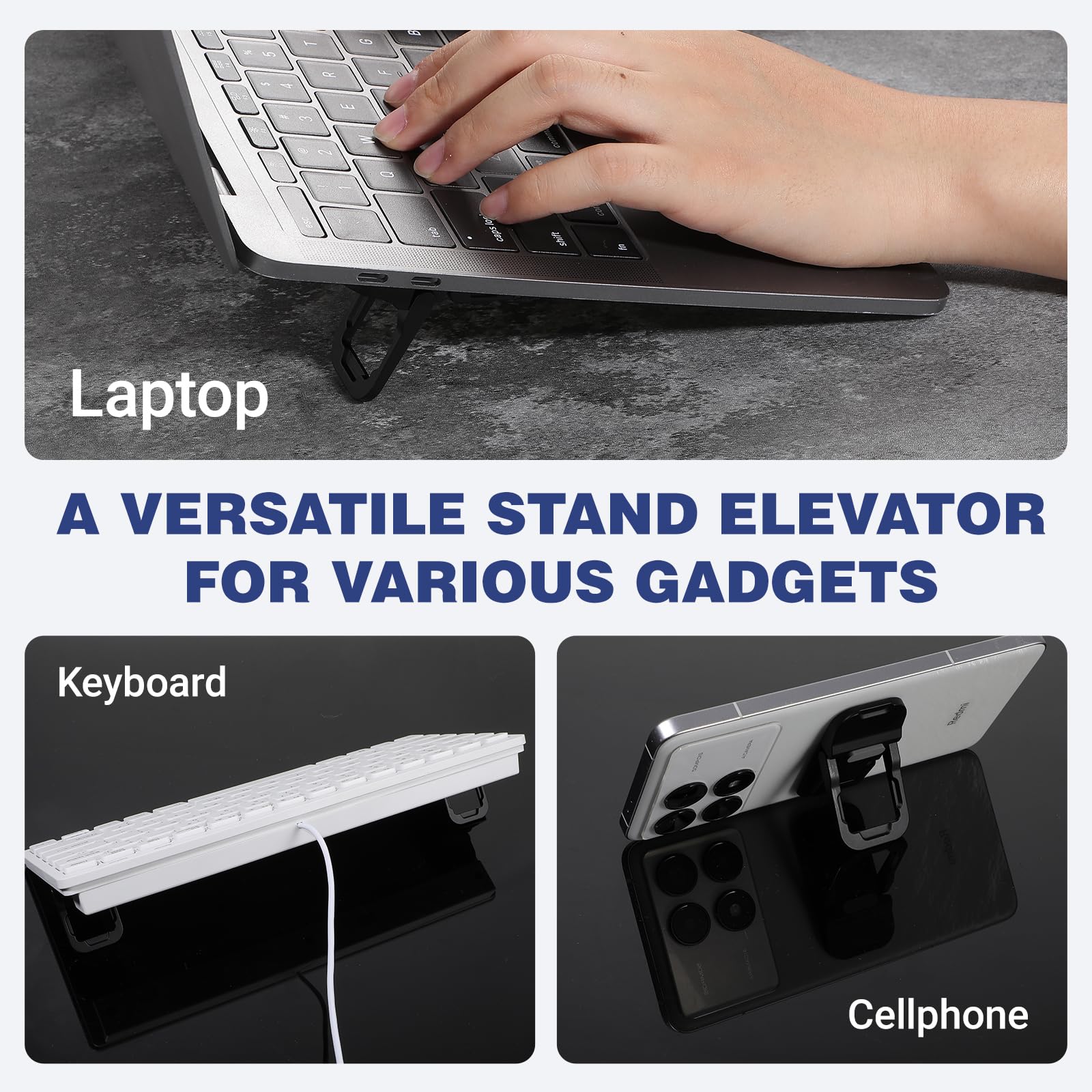 2pcs Adjustable Foldable Keyboard Stand for Laptop & Computer - Dual Tilt Angle, Portable & Self-Adhesive Desk Riser - Perfect for Office, Home & Travel Workspaces (Black)