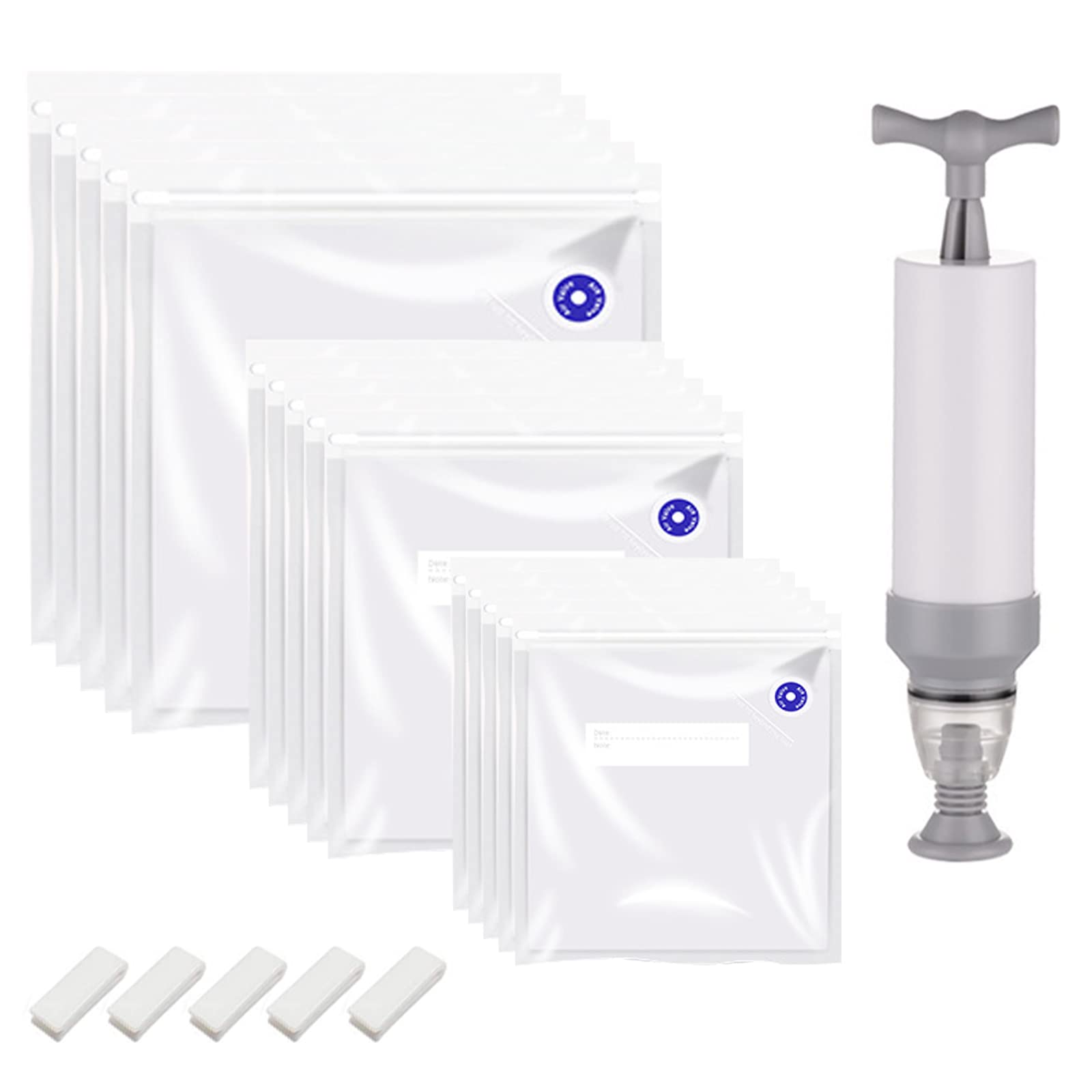 Flueyer 15-Pack Reusable Vacuum Sealer Bags for Sous Vide Cooking - 3 Sizes Food Storage Bags with Hand Pump & 5 Sealing Clips | Perfect for Meal Prep, Sous Vide Steak, Vegetables & Long-Term Freezer Storage