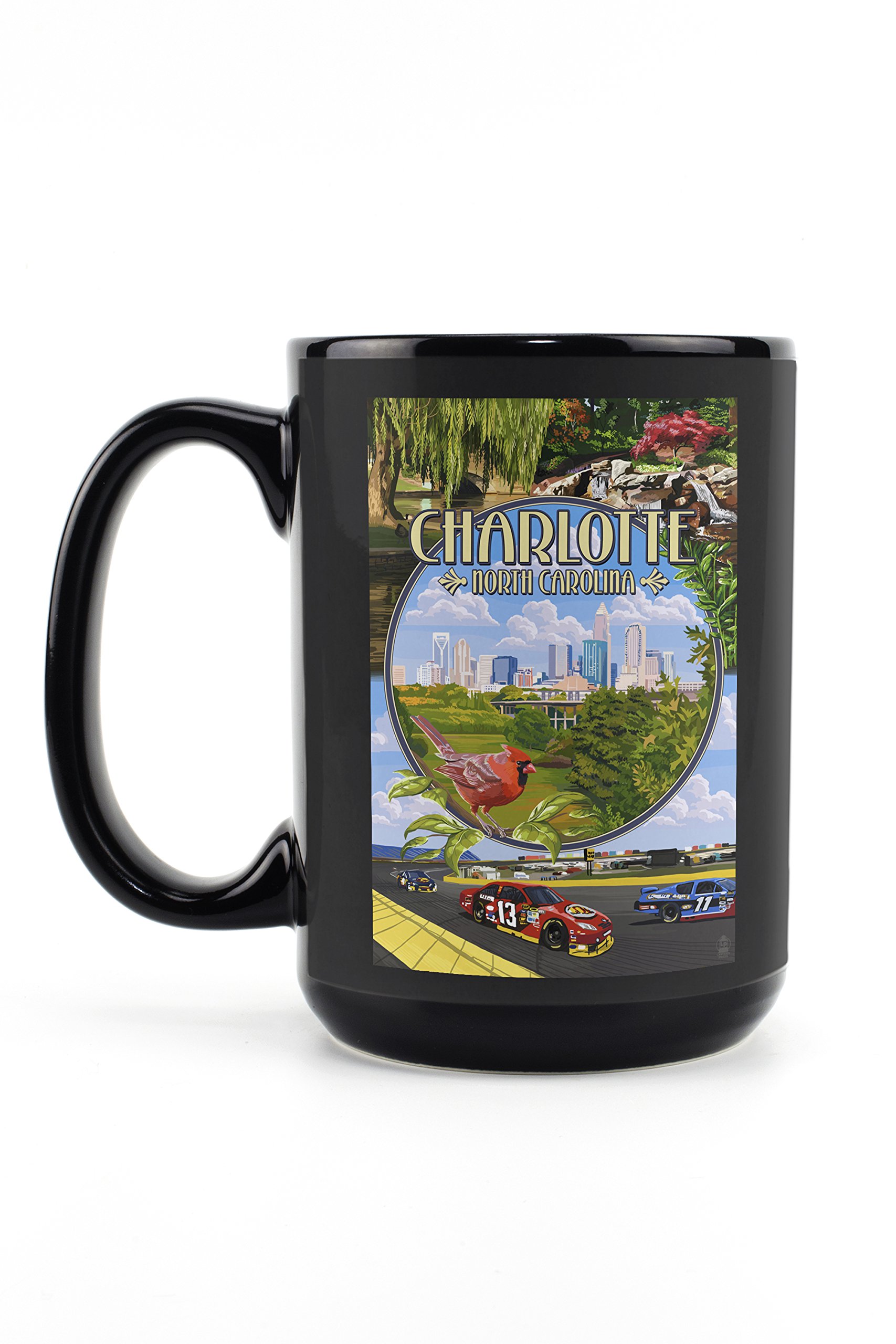 Lantern Press Charlotte North Carolina Montage Scenes 15oz Black Ceramic Coffee Mug - Microwave & Dishwasher Safe - Perfect for Home, Office & Gift Giving
