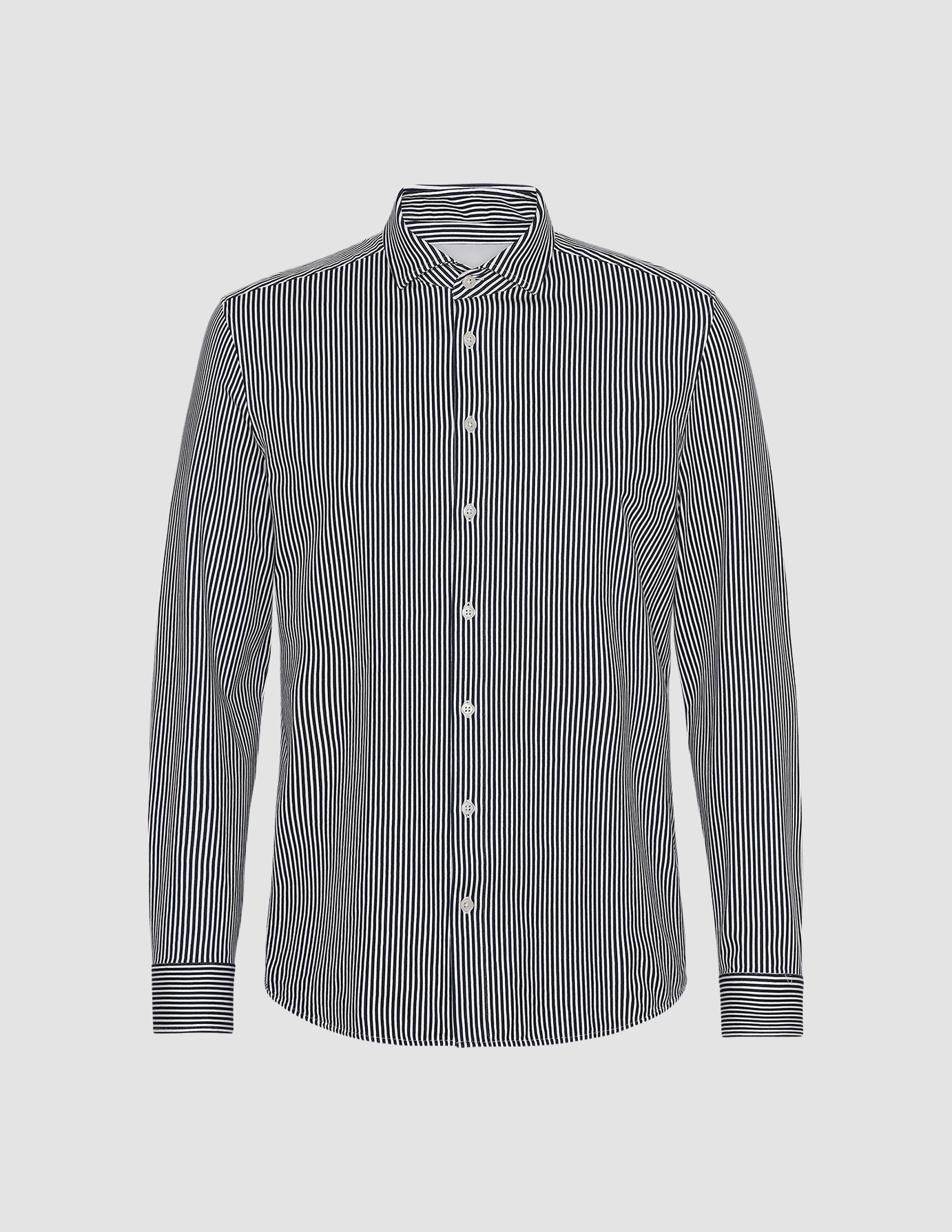 Classic Slim Fit Navy Striped Men's Dress Shirt - Perfect for Business Casual, Office Wear & Formal Occasions