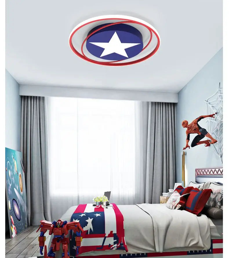 Captain America Shield LED Ceiling Light for Kids Room - Superhero Themed Bedroom & Playroom Decor