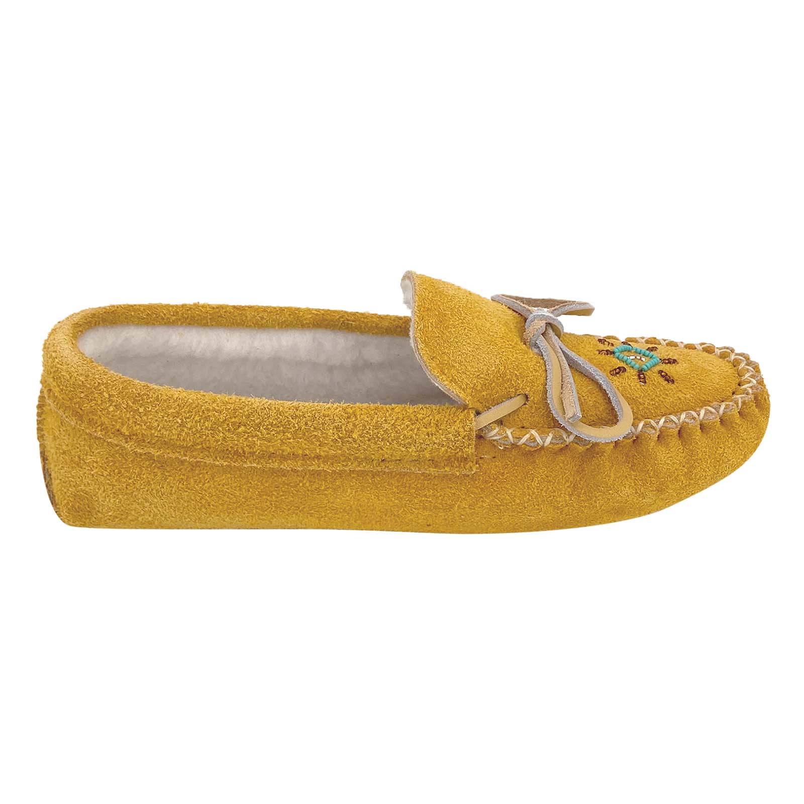 Women's Warm Fleece Lined Beaded Suede Moccasins - Soft Indoor/Outdoor House Shoes for Winter Comfort & Style