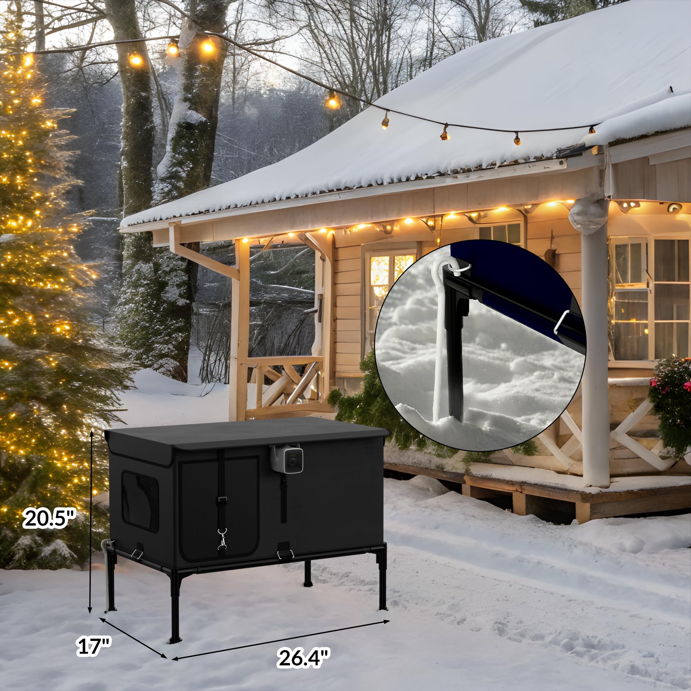 Heated Outdoor Cat House for Winter - Insulated Waterproof Shelter with Smart Camera, Warm Home for Stray & Barn Cats (Black, 26.4x17x20.5 Inches) - Perfect for Backyard, Porch & Garage Use in Cold Weather