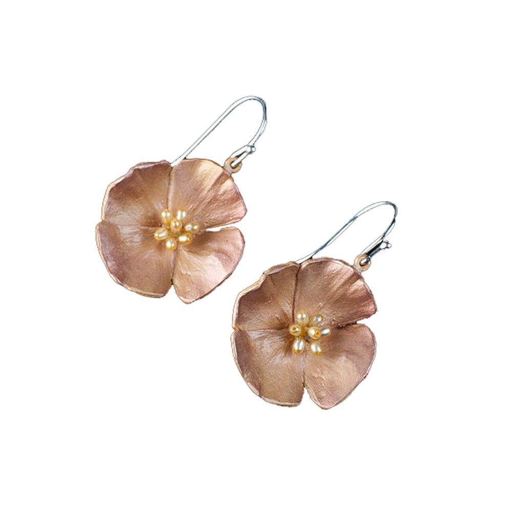 Michael Michaud California Poppy Wire Earrings #4874BZYP - Handcrafted Floral Jewelry for Women, Perfect for Spring Weddings & Garden Parties