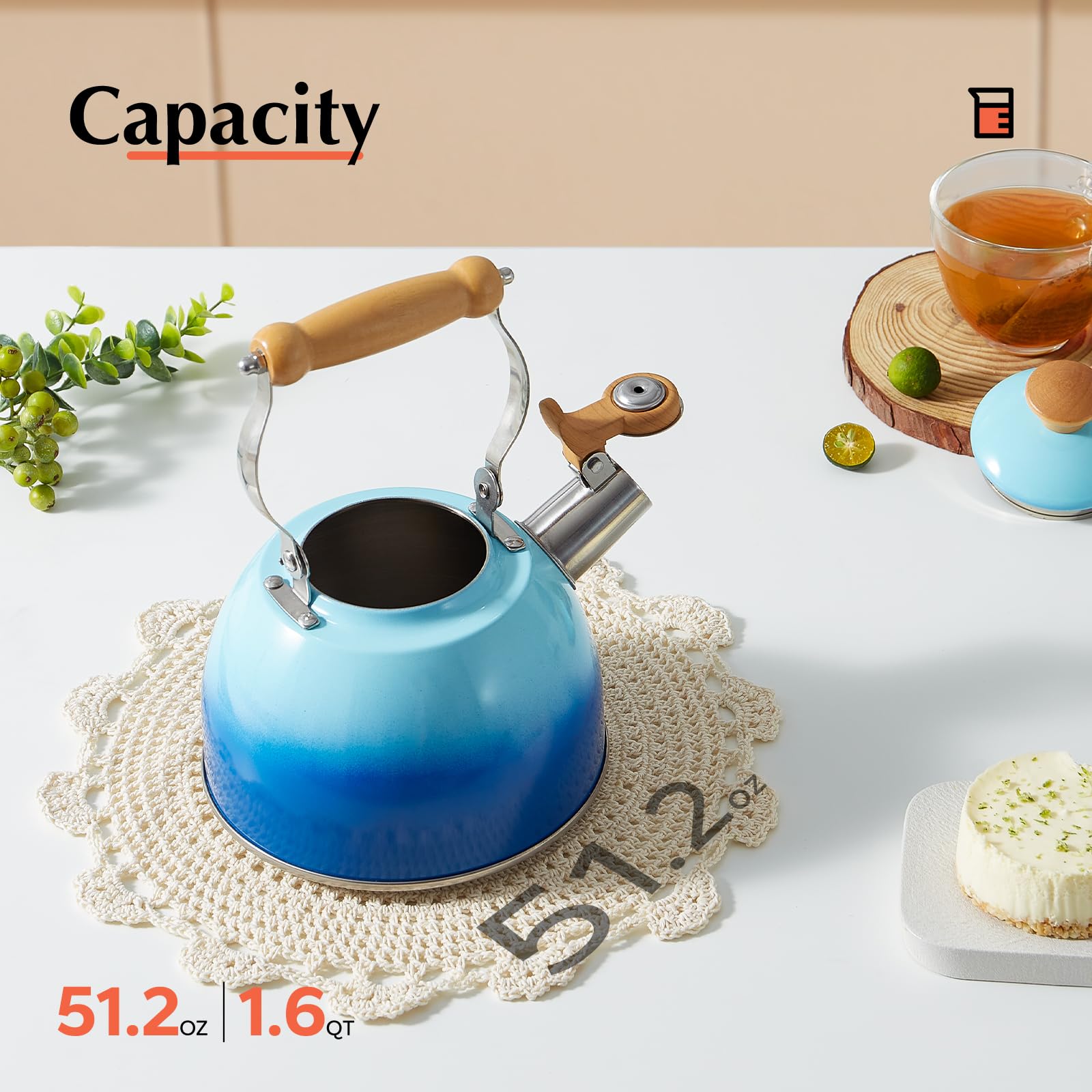 Premium Stainless Steel Whistling Tea Kettle - 1.6 Quart Stovetop Teapot with Cool-Touch Ergonomic Handle, Food Grade Safe (Blue) - Perfect for Home, Office & Outdoor Tea Brewing
