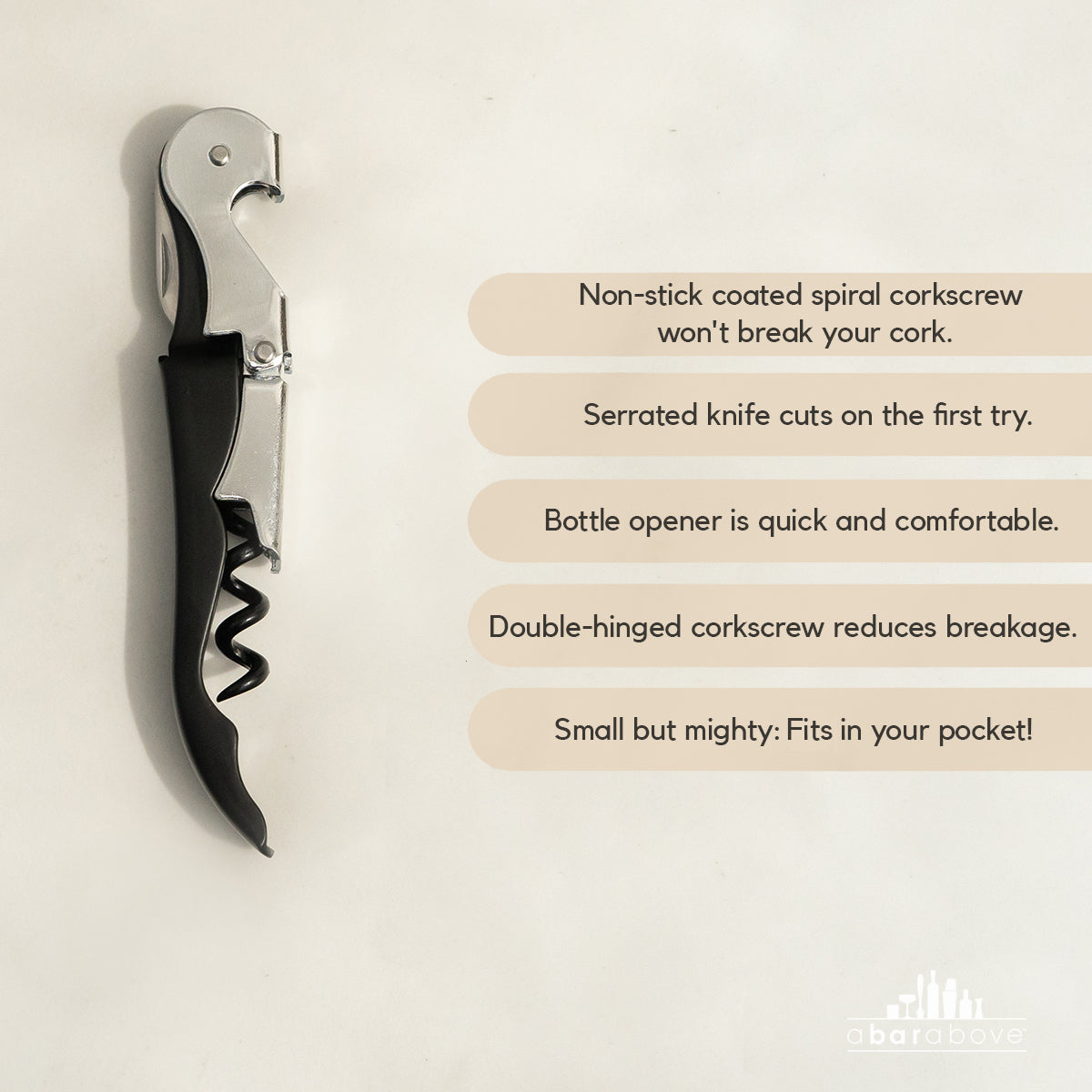 Premium Stainless Steel Black Wine Opener - Corkscrew Bottle Opener with Foil Cutter & Ergonomic Handle for Easy Opening - Perfect for Home Bars, Wine Tastings & Gifts