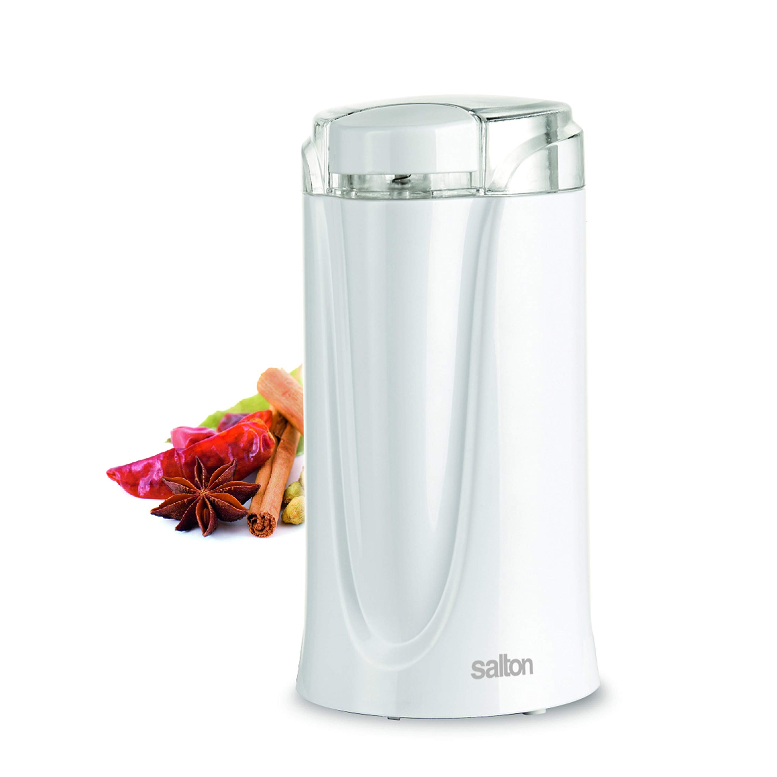 Premium Salton Electric Coffee Grinder for Beans, Spices & Herbs - White | Perfect for Home Kitchens & Coffee Shops