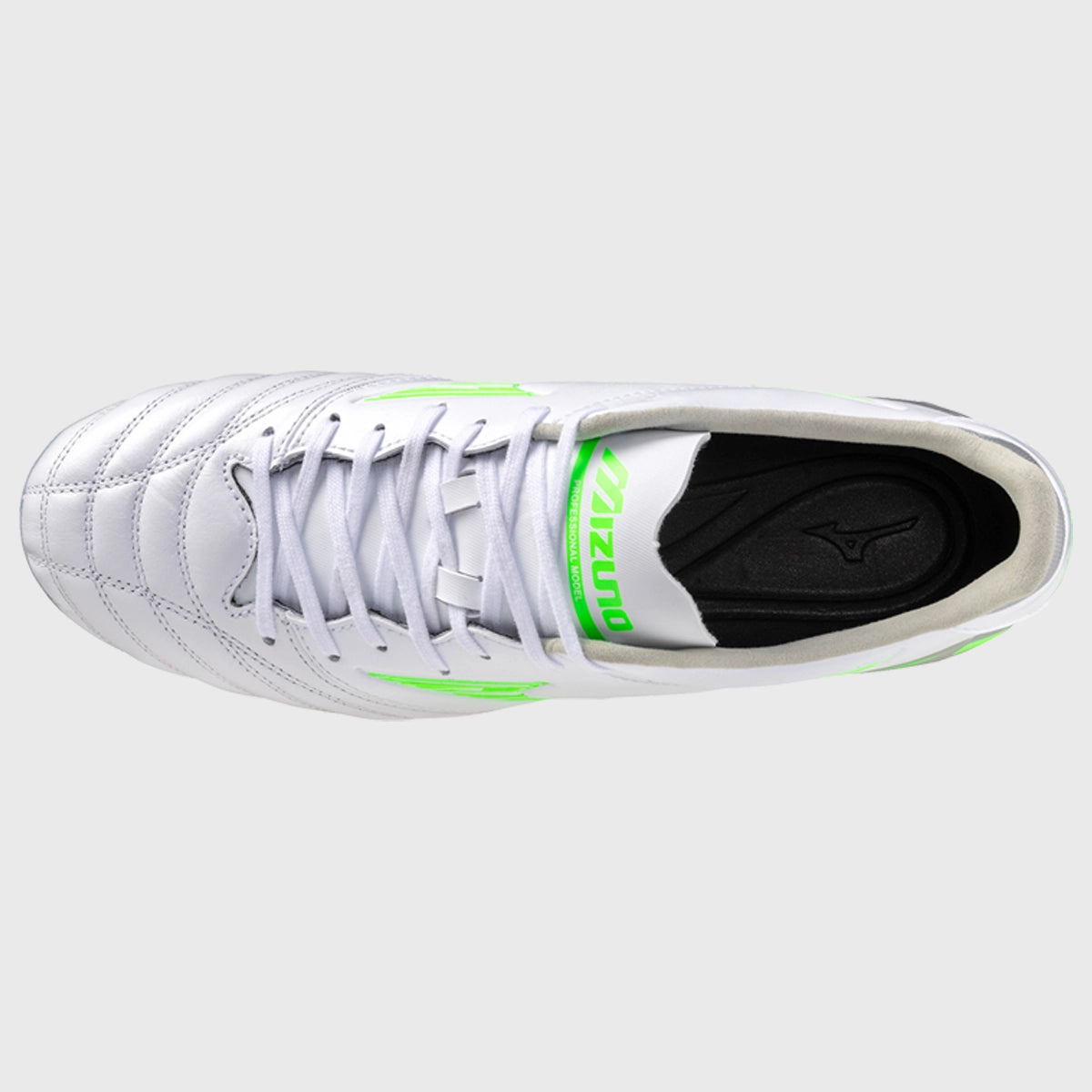 Mizuno Morelia Neo IV Pro MD Rugby Boots - White/Neon Green - Lightweight Soccer Cleats for Men - Perfect for Rugby Matches & Training Sessions
