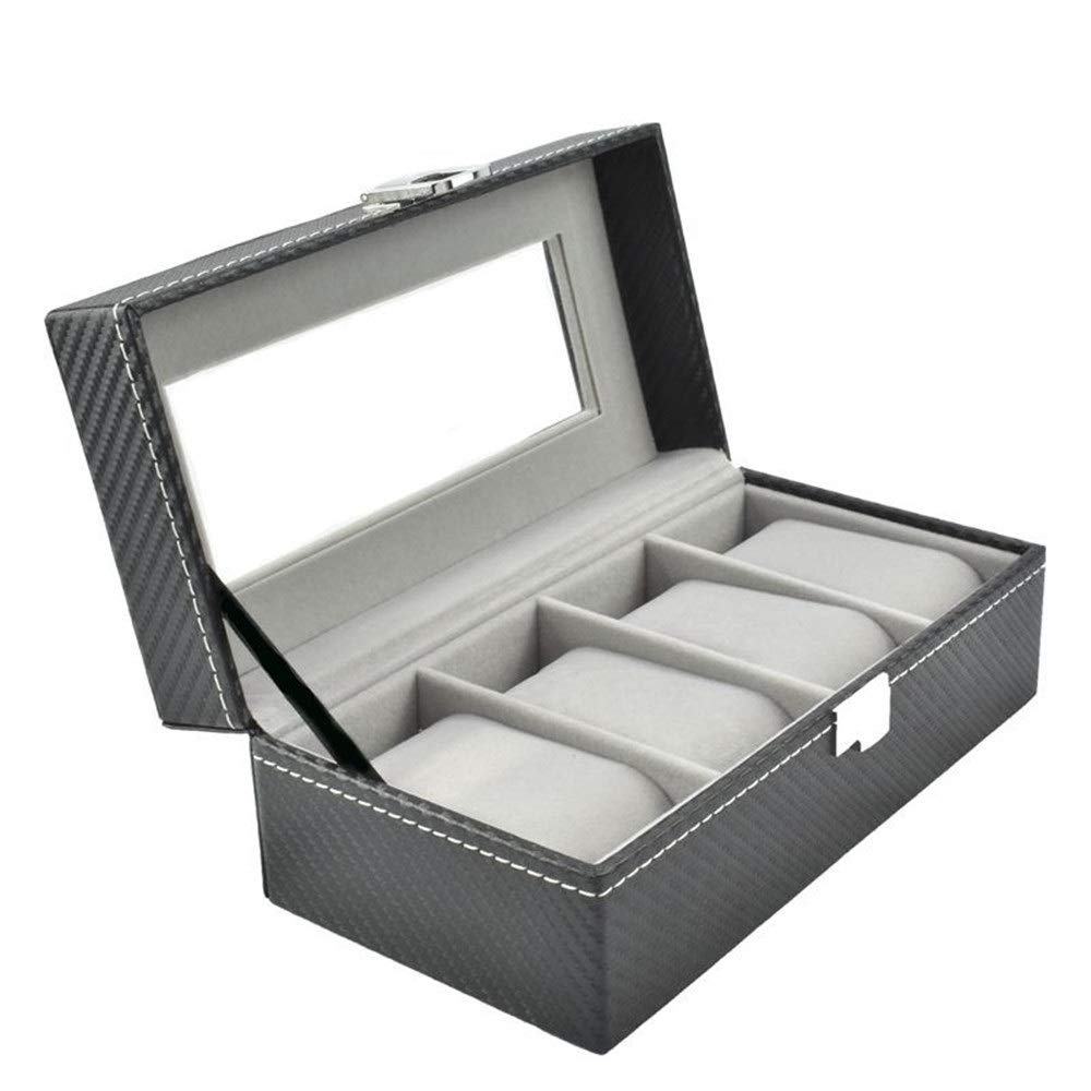 Premium BONOCO 4-Slot Watch Box with Metal Buckle - Luxury Watch Storage & Display Case for Men & Women (Black, 20x11x8cm) - Perfect for Home, Office & Travel Organization