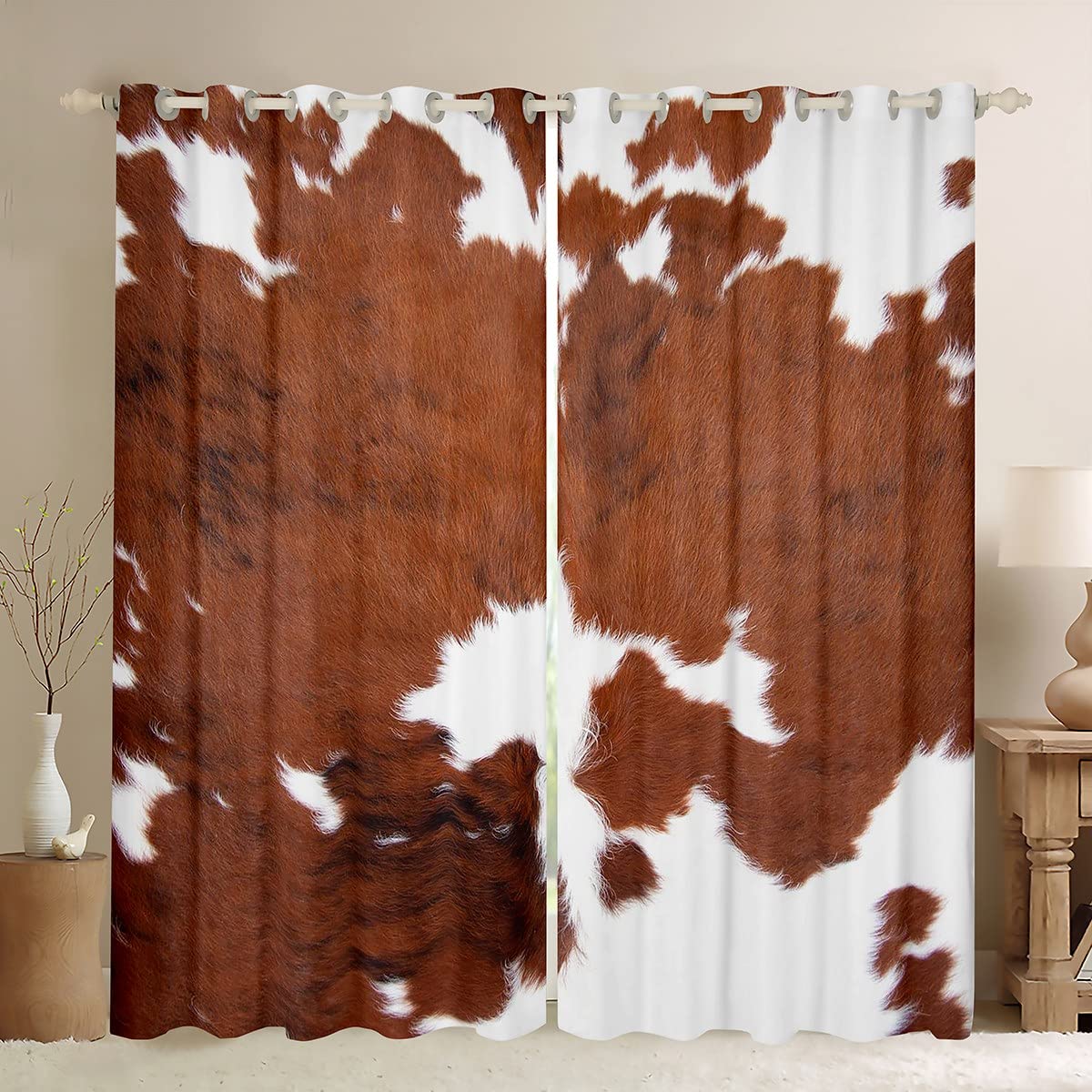 Brown Cowhide Print Curtains 52