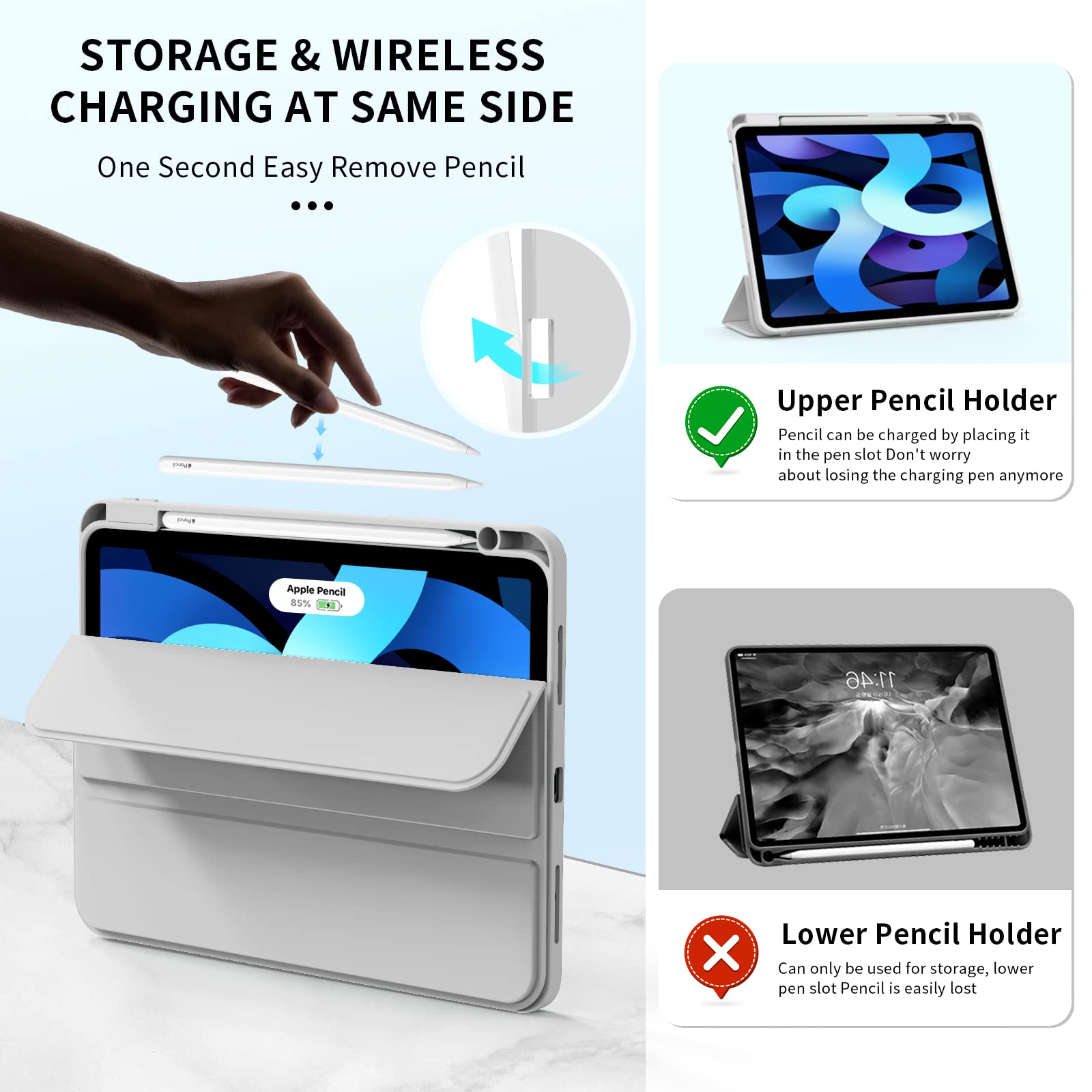 Premium KENKE iPad Air 11 Inch Case (M3/M2 2025/2024) & iPad Air 5th/4th Gen 10.9 Inch (2022/2020) - Slim Trifold Stand Cover with Apple Pencil Holder, Shockproof Protection & Auto Sleep/Wake Feature (Gray) - Perfect for Work, Travel & School Use