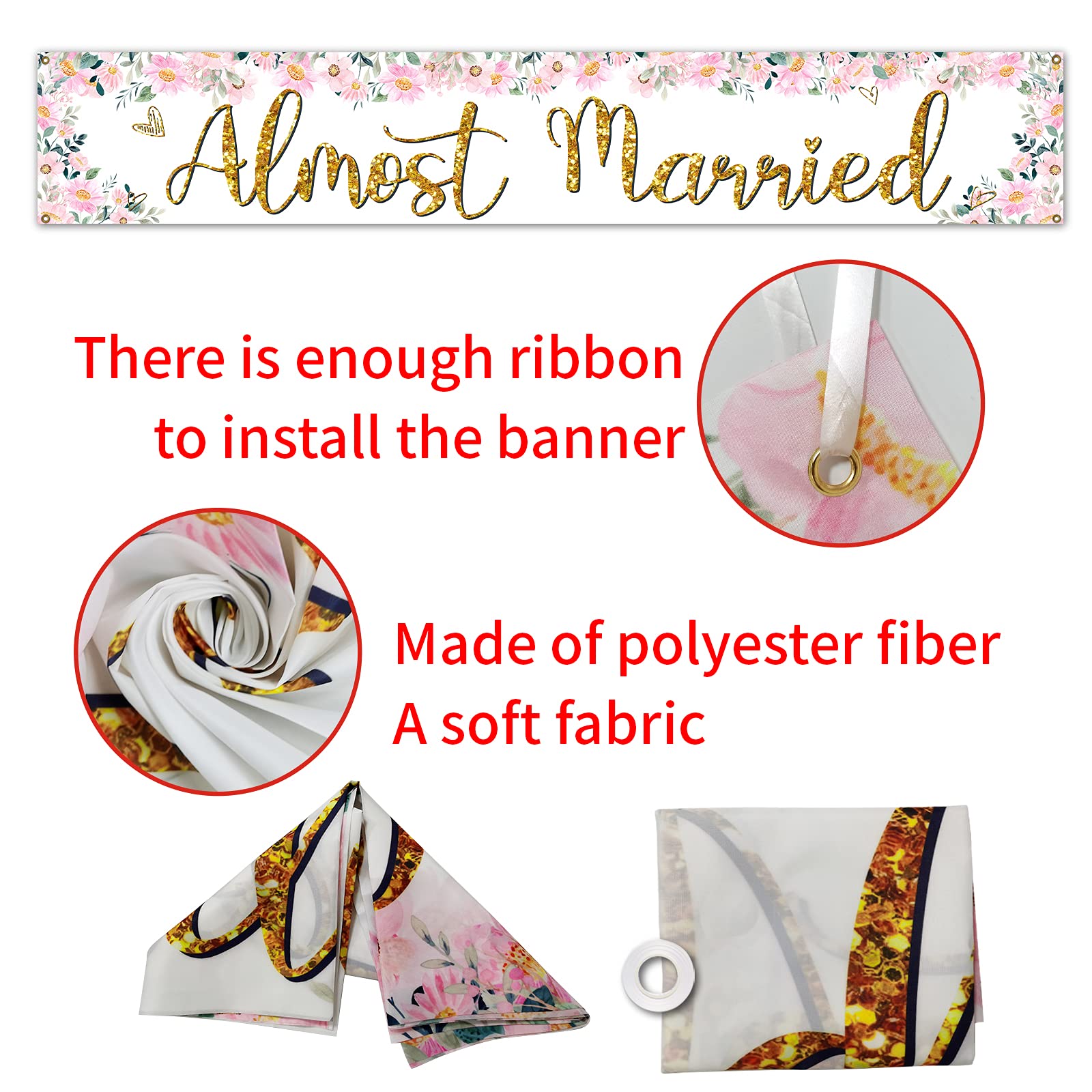 Almost Married Large Banner Sign - 9.8 x 1.6 Ft Wedding Rehearsal Dinner Decor, Engagement Party Sign for Bridal Shower, Bachelorette & Wedding Celebrations - Perfect for Photo Backdrops & Venue Decorations