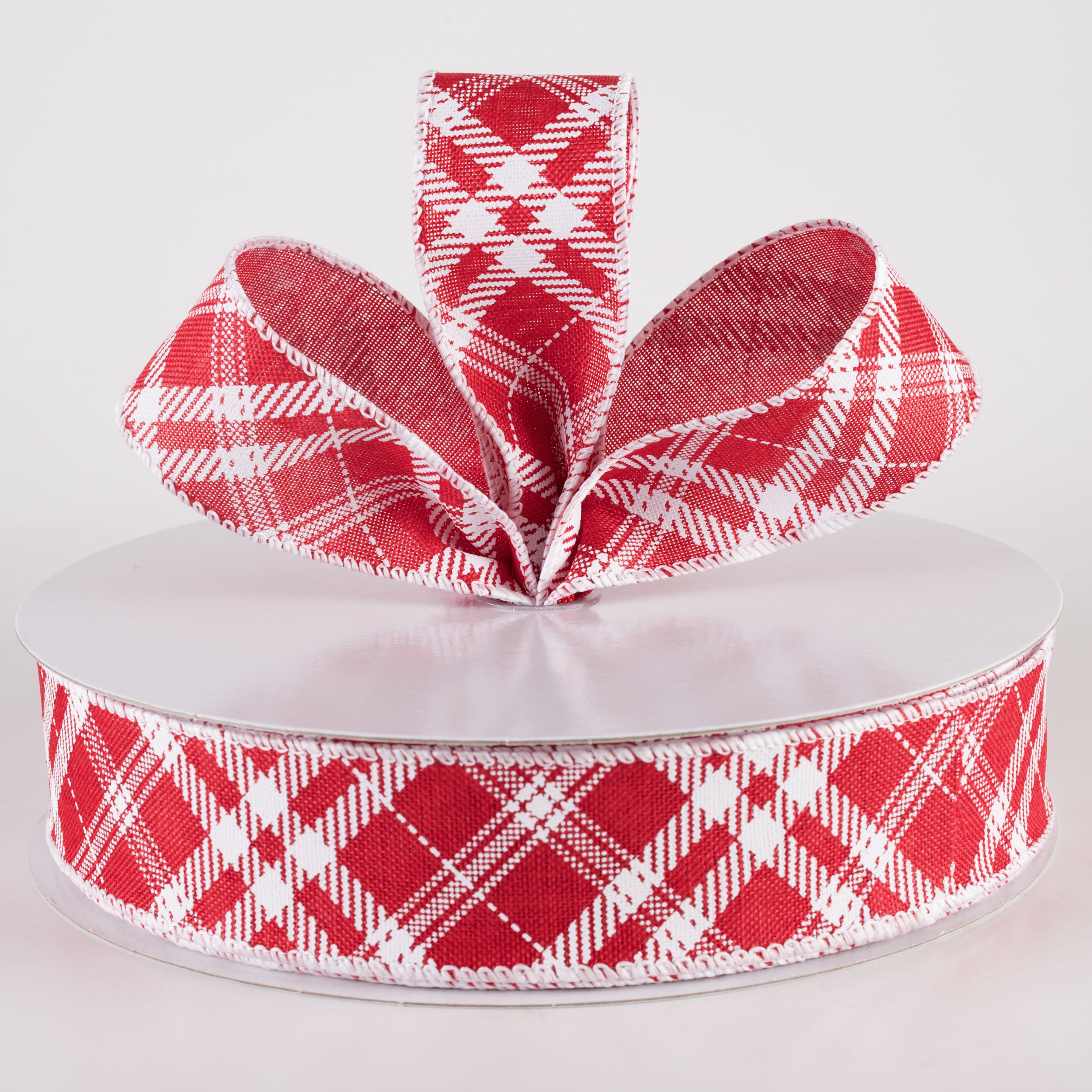 1.5 Inch Linen Hazel Diagonal Plaid Ribbon - Red (50 Yards) for Gift Wrapping, DIY Crafts, Scrapbooking & Home Decor