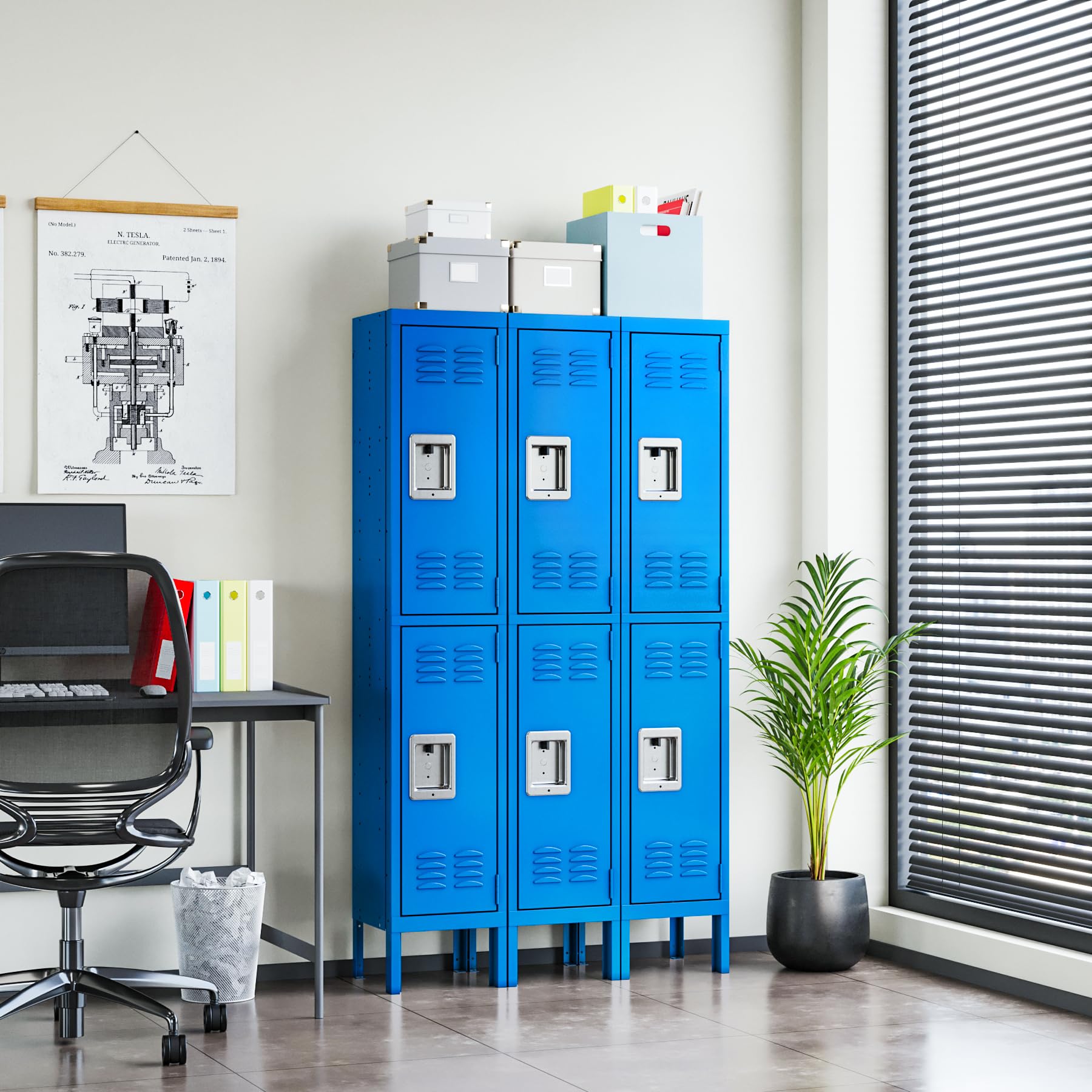 Letaya 4-Tier Metal Storage Cabinet with Locking Doors & Hooks - Secure Locker for Gym, School, Office, Home & Employee Use (Blue, 2-Door) - Perfect for Sports Equipment, Work Supplies & Personal Belongings Storage