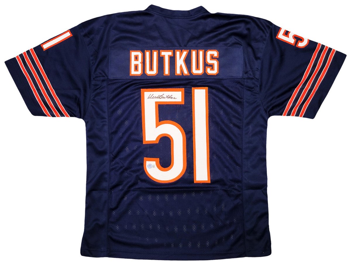 Authentic Dick Butkus Chicago Bears Signed Navy Blue Football Jersey - Collectible NFL Memorabilia for Fans & Sports Enthusiasts - Perfect for Display, Gifting, and Game Day