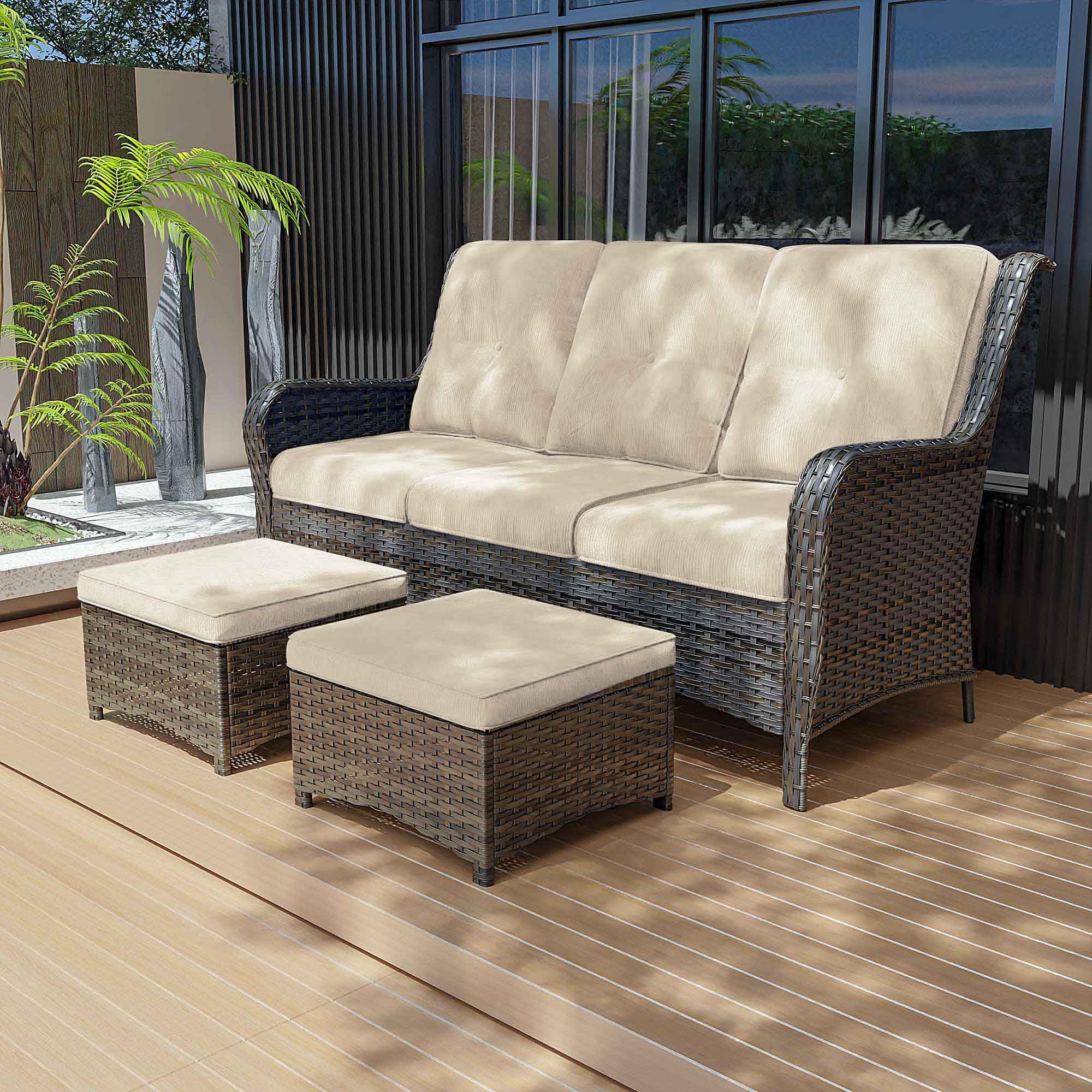2-Piece Outdoor Wicker Ottoman Set with Removable Cushions - 22