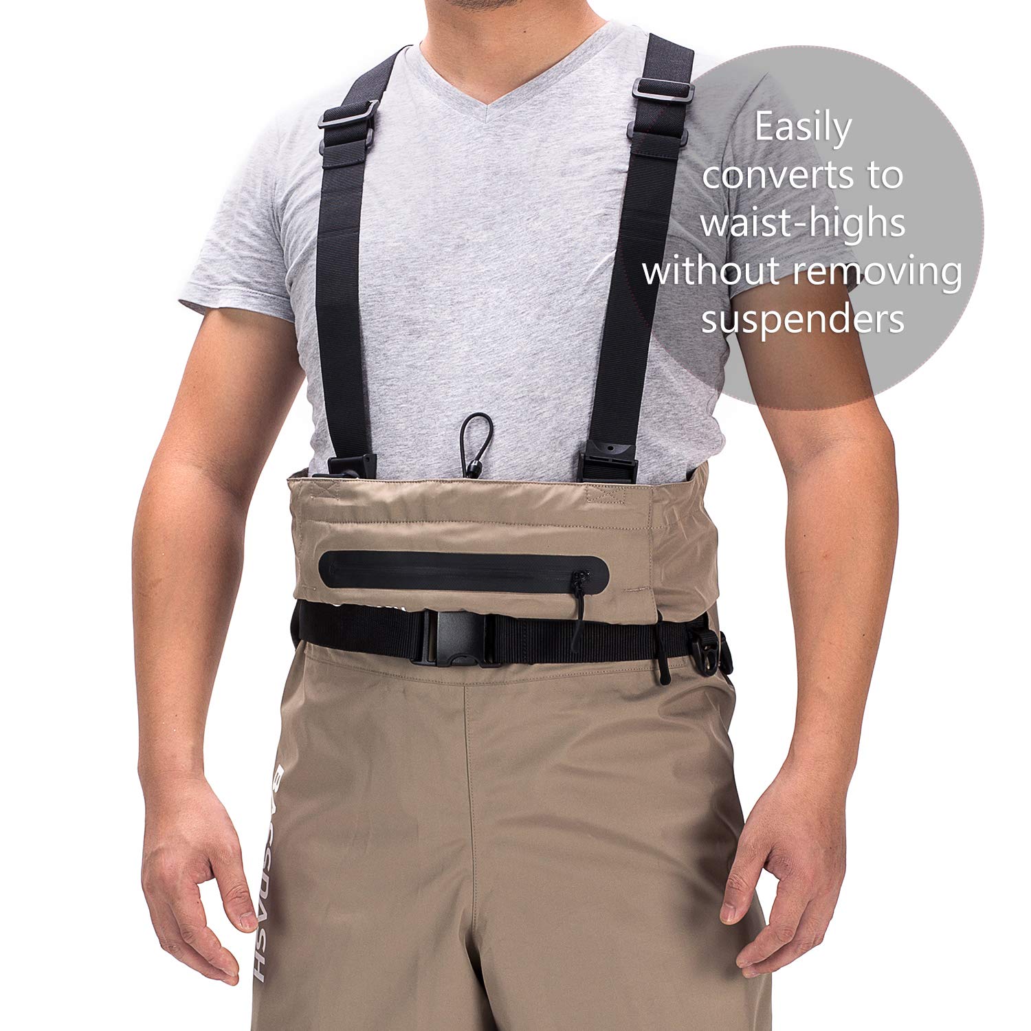 BASSDASH Men's Breathable Convertible Chest & Waist Waders for Fishing and Hunting - Stocking Foot & Boot Foot Options - Ideal for Fly Fishing, Duck Hunting, and Outdoor Water Activities