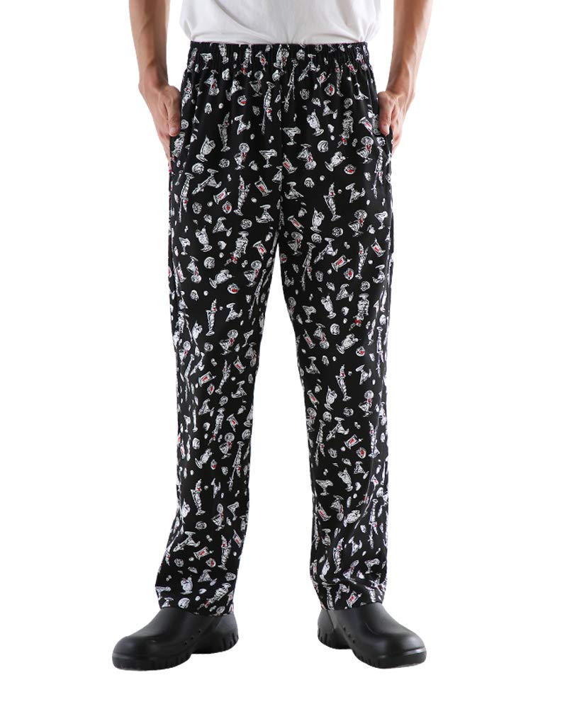 Stylish Unisex Baggy Printed Chef Pants - Elastic Waist Floral Restaurant Work Pants for Men & Women | Perfect for Kitchen Staff, Culinary Students & Professional Cooks