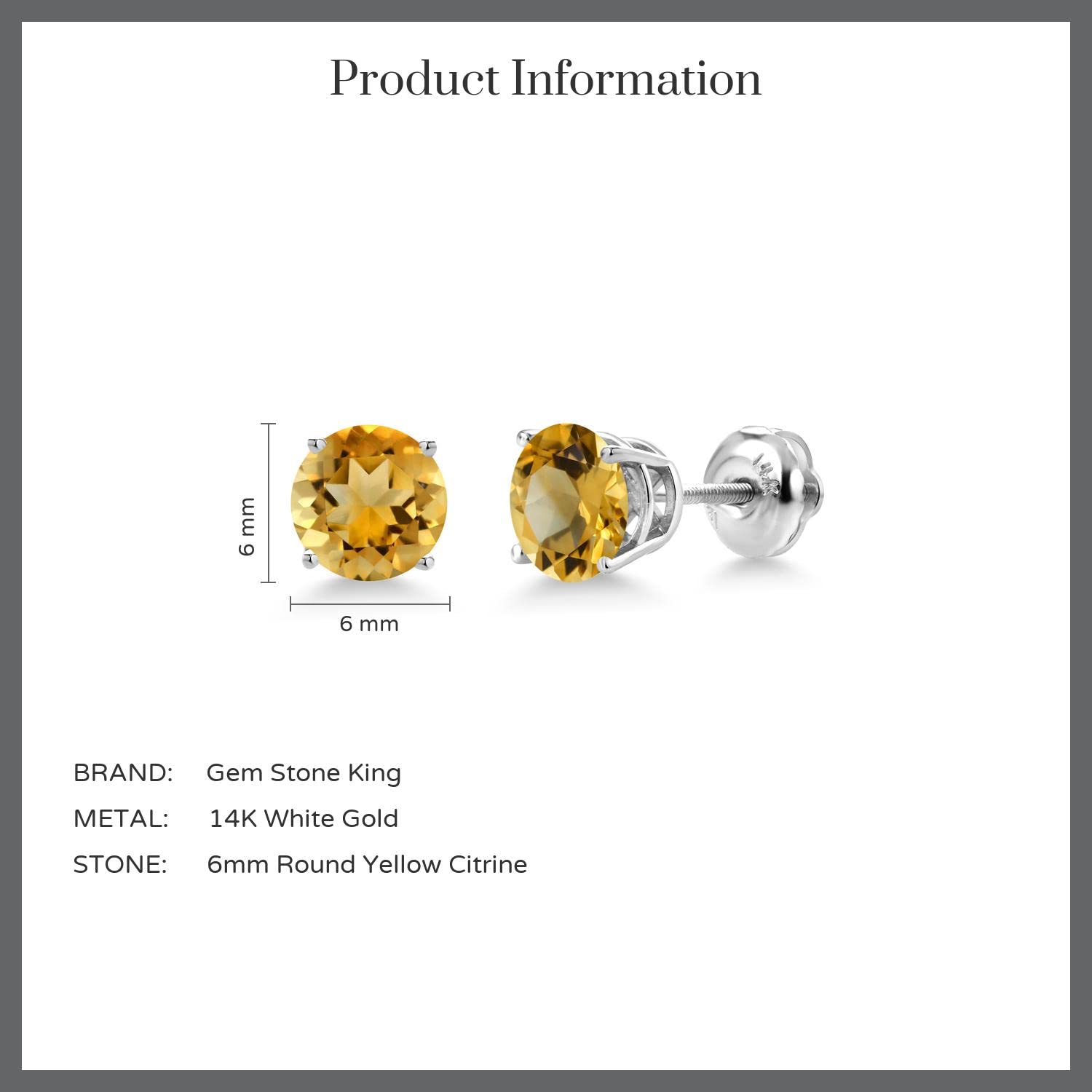 14K White Gold 6MM Round Birthstone Stud Earrings for Women & Men | Screw Back Gemstone Earrings | Perfect Gift for Birthday, Anniversary & Special Occasions