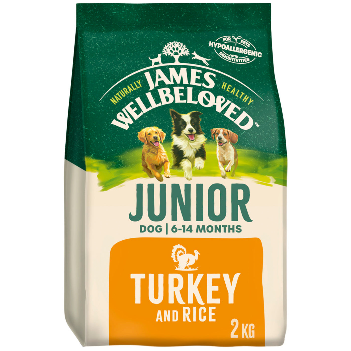 James Wellbeloved Turkey & Rice Junior Dog Food 2KG - Premium Dry Puppy Food for Small & Medium Breeds - Ideal for Growing Dogs, Training Treats & Daily Nutrition