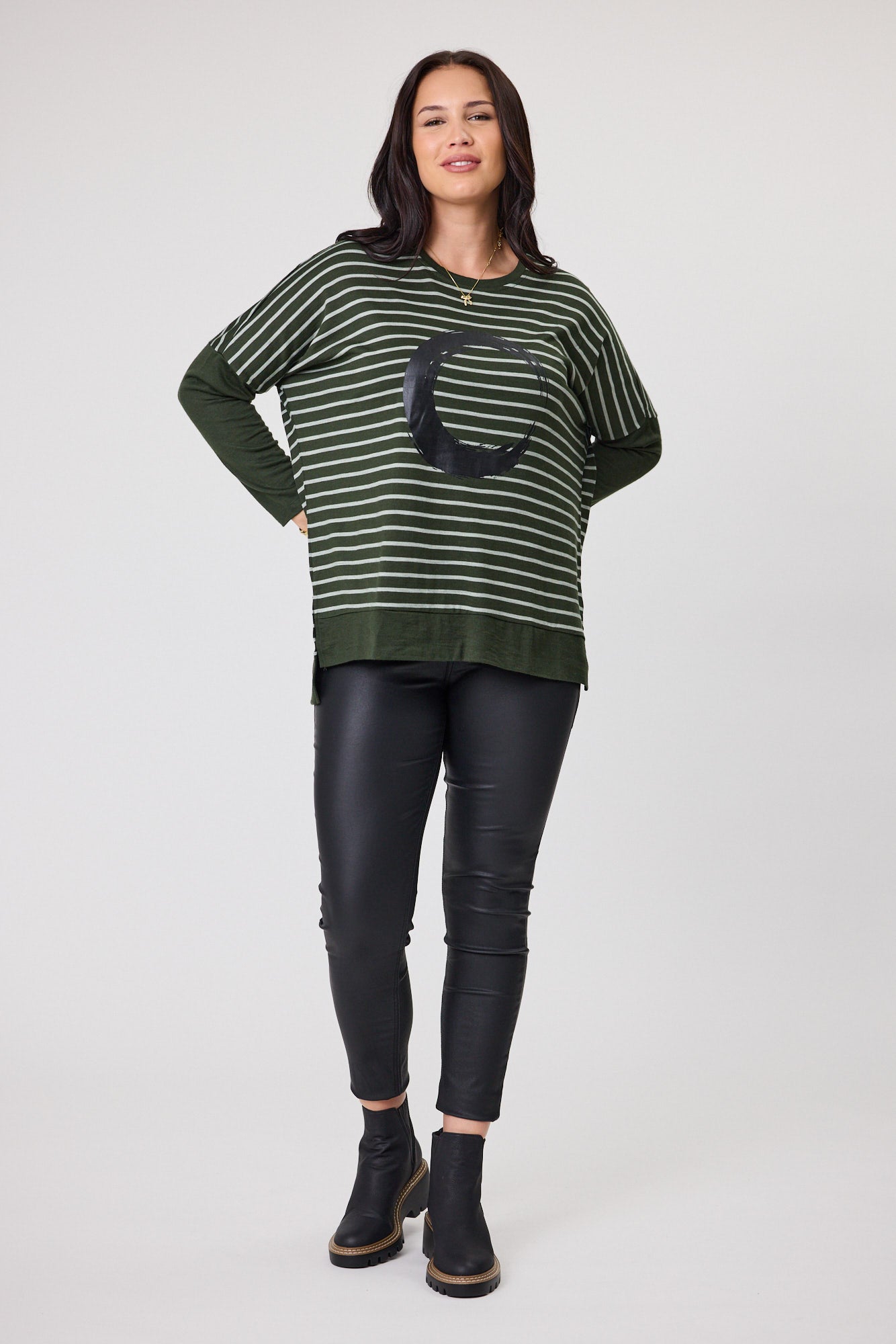 Alpine by Shine On Women's Striped Merino Wool Sweater Top - Olive Grey | Soft & Warm Knit Pullover for Fall & Winter | Perfect for Casual Outfits, Office Wear & Outdoor Activities