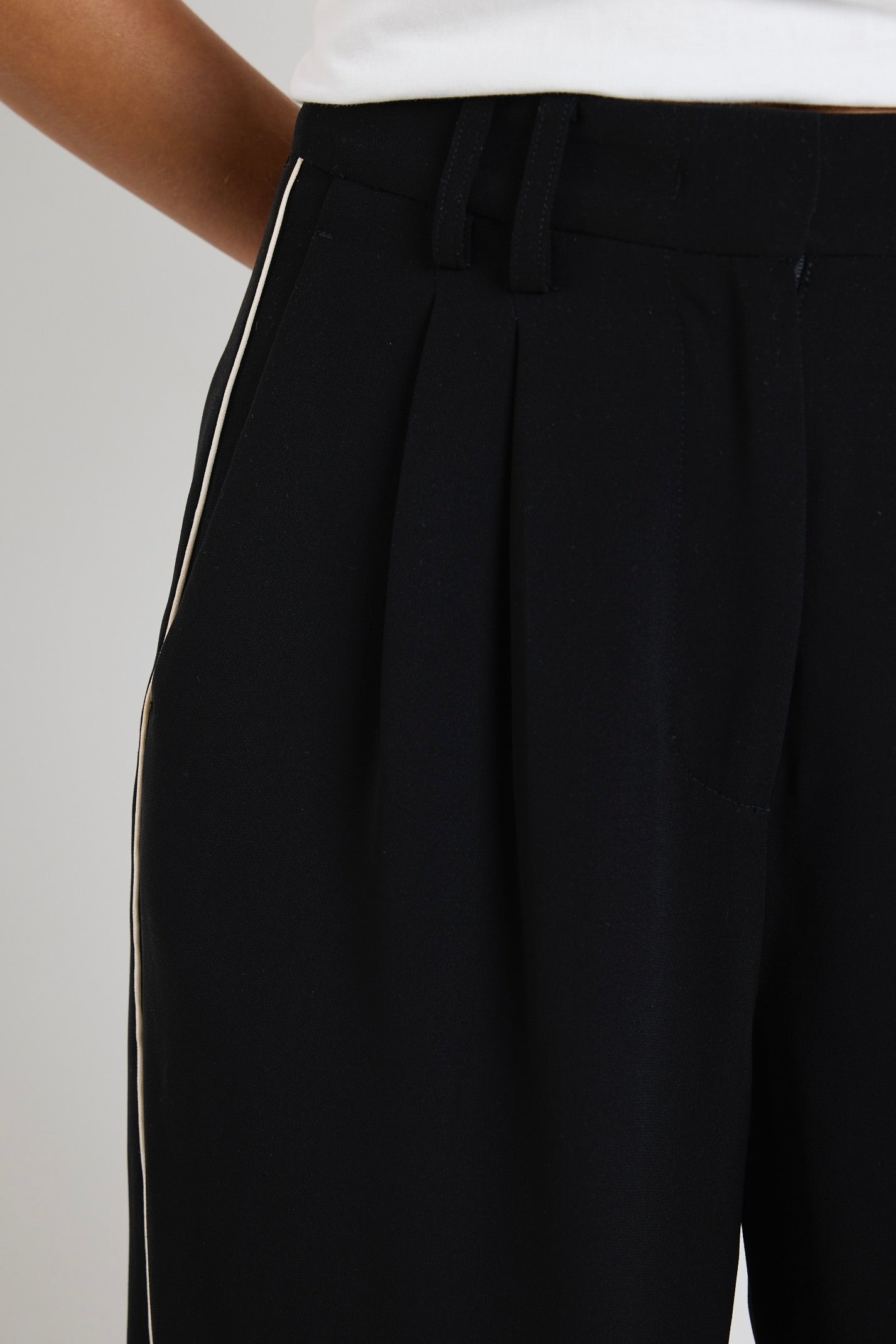 Stylish Collective Black Piped Trim Pants for Women - High Waisted Office Trousers with Side Stripes - Perfect for Work, Business Casual & Professional Outfits