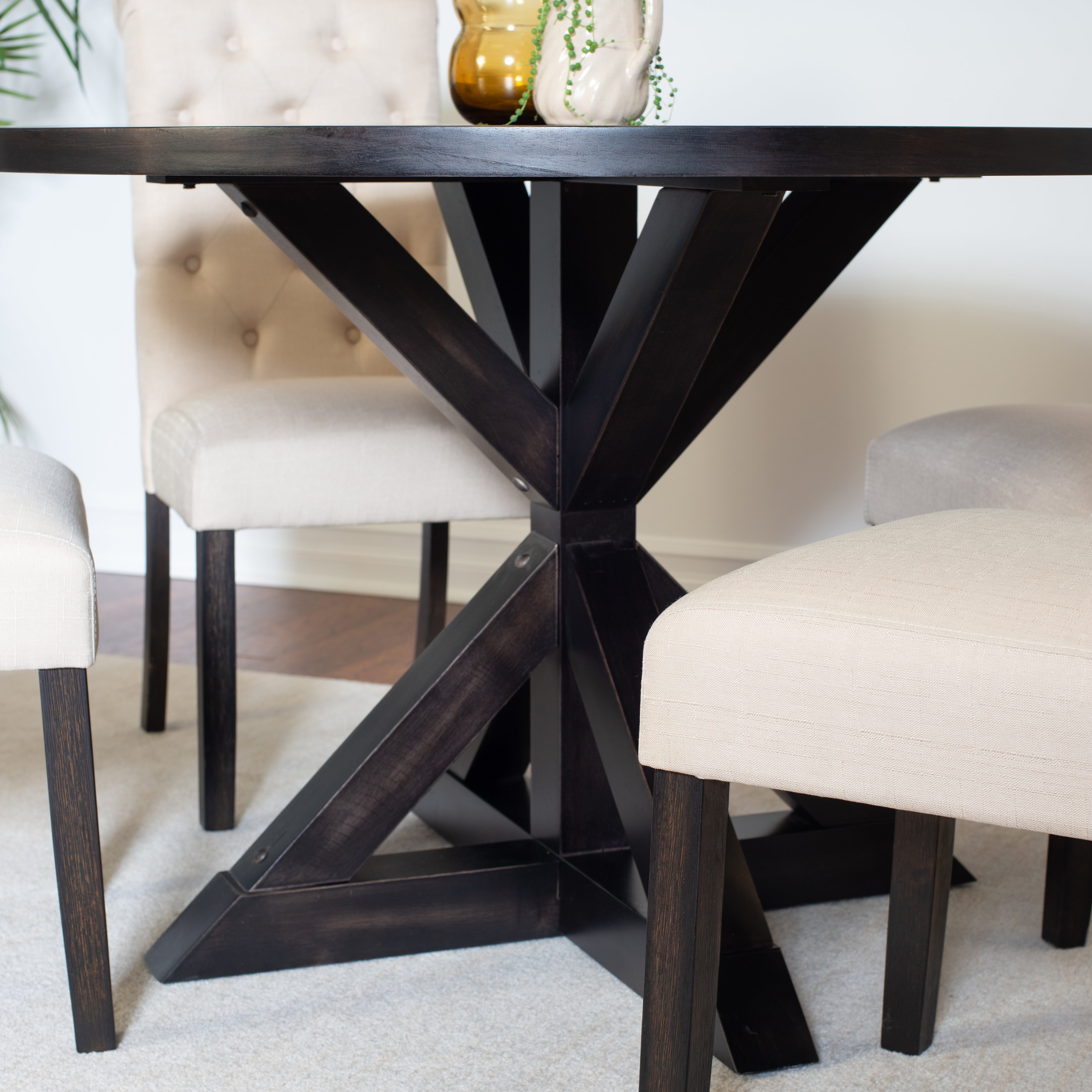 Roundhill Furniture Nylander 5-Piece Dining Set - Cross Buck Style Wooden Table with 4 Matching Chairs for Kitchen, Dining Room & Outdoor Patio