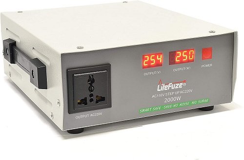 LiteFuze 2000W Automatic Voltage Converter Transformer - Step Up/Down 110V to 220V with Circuit Breaker Protection & Wattage Detection - Heavy Duty Compact Design for Travel Appliances (5-Year Warranty) - Perfect for Hair Dryers, Coffee Makers & Electronics Abroad