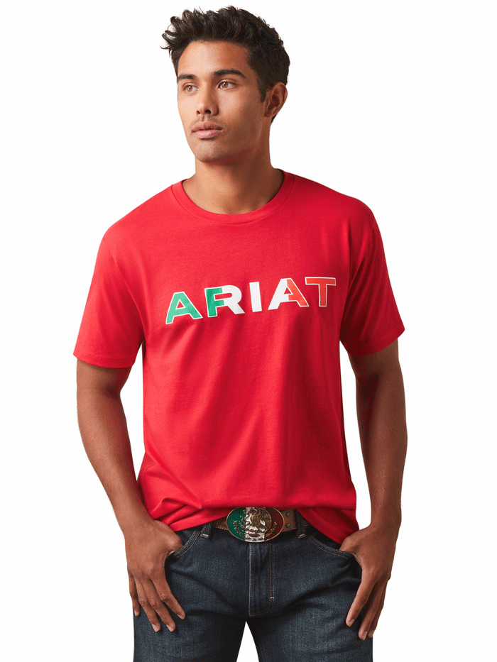 Ariat Men's Viva Mexico Short Sleeve T-Shirt - Breathable Cotton Tee for Casual Wear & Outdoor Activities (Red, Size Chart) | Perfect for Summer, Festivals & Mexican-Themed Parties