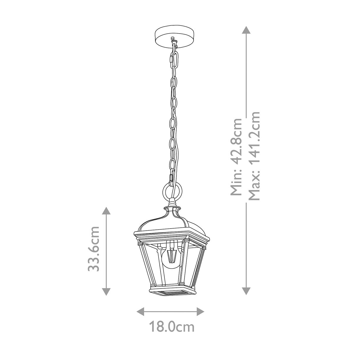 Bayview 1 Light Medium Chain Lantern - Black IP44 E27 Outdoor Wall Light for Porch, Patio & Garden Decor