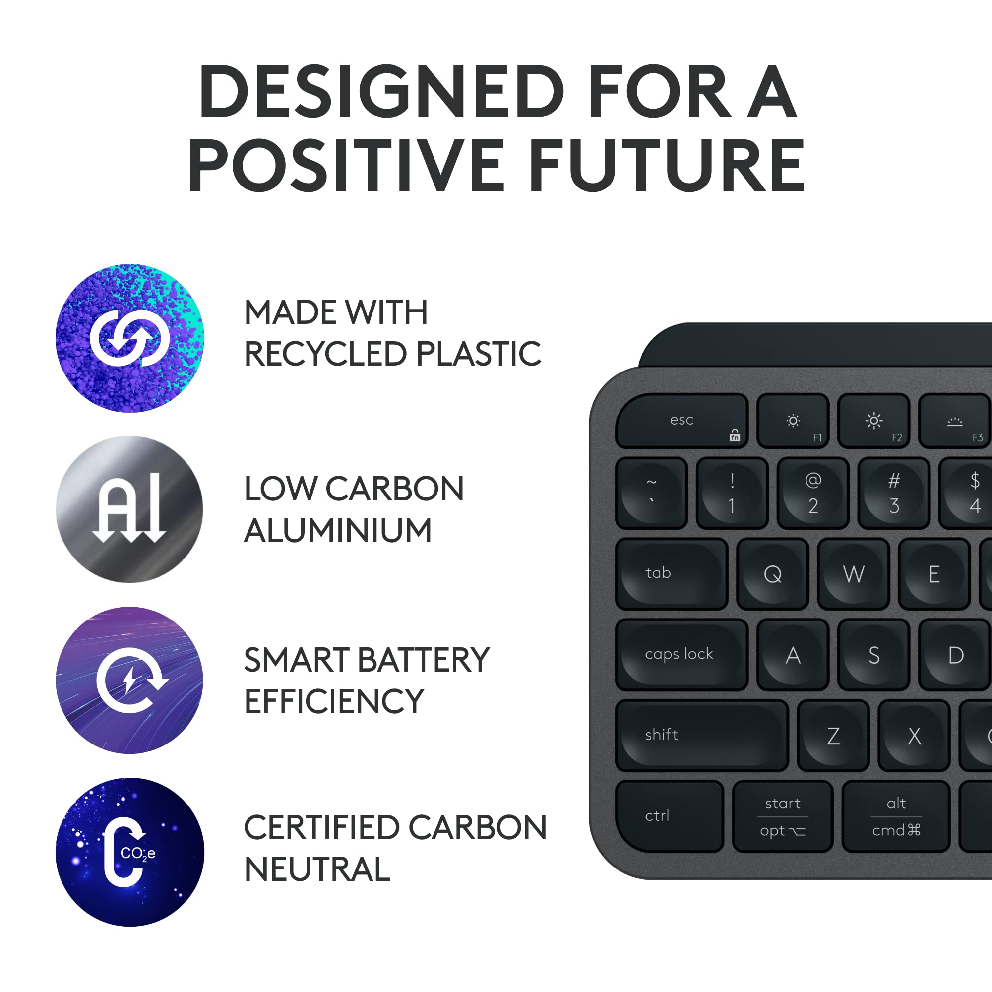 Logitech MX Keys S Wireless Bluetooth Keyboard - Low Profile, Quiet Typing, Backlit Keys, USB-C Rechargeable (Renewed, Graphite) - Perfect for Office, Home & Remote Work