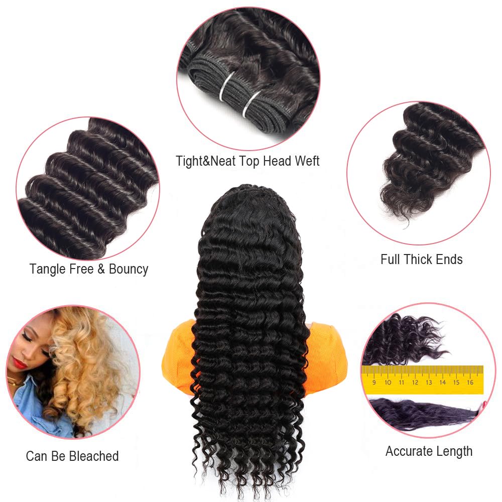 20 22 24 Inch Raw Loose Deep Wave Human Hair Bundles - 12A Grade Wet and Wavy Hair Extensions in Natural Color for Stunning Hairstyles | Perfect for Daily Wear, Special Occasions & Salon Styling