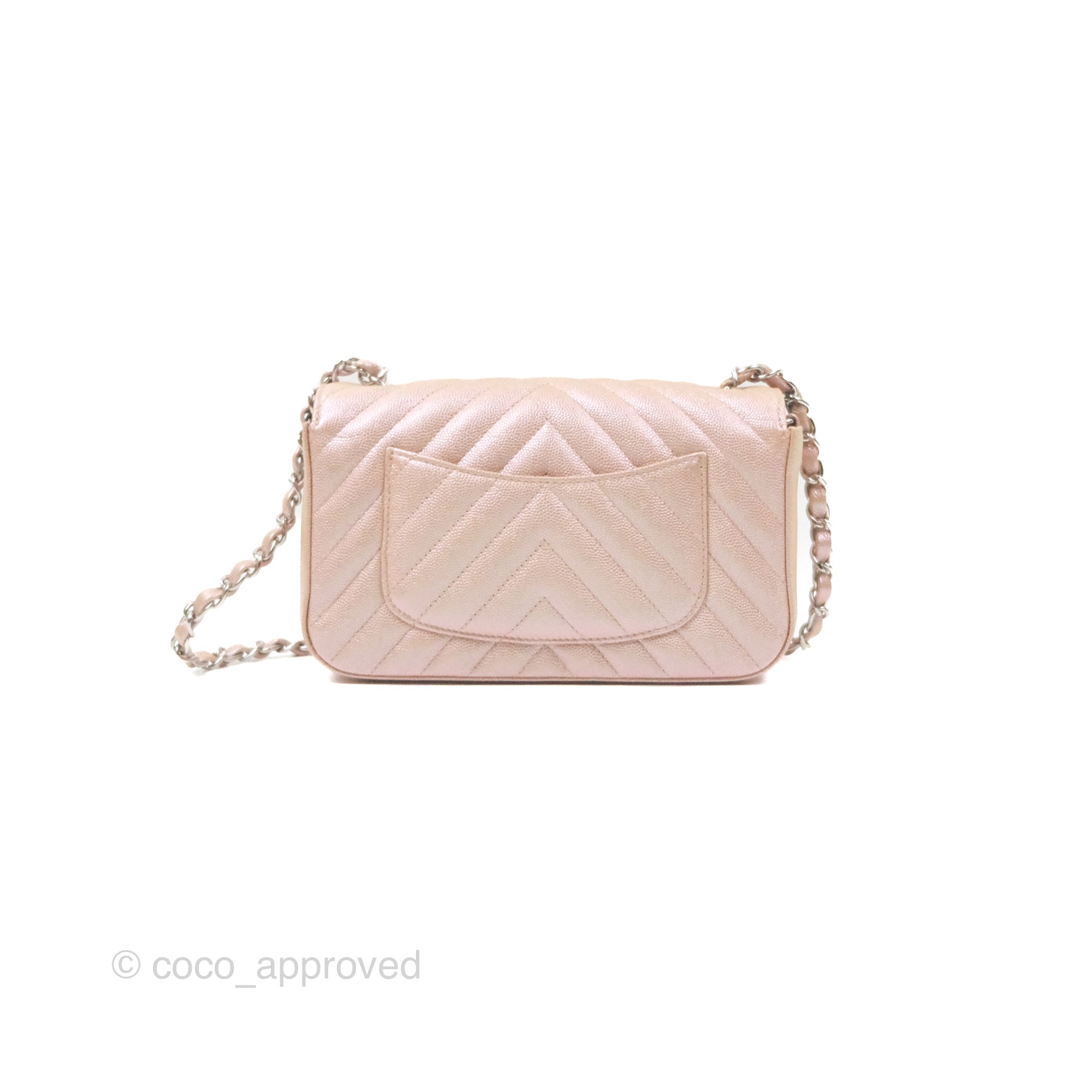 Chanel Chevron Mini Rectangular Flap Bag in Iridescent Rose Gold Caviar Leather with Ruthenium Hardware - Perfect for Evening Events & Luxury Fashion Accessories