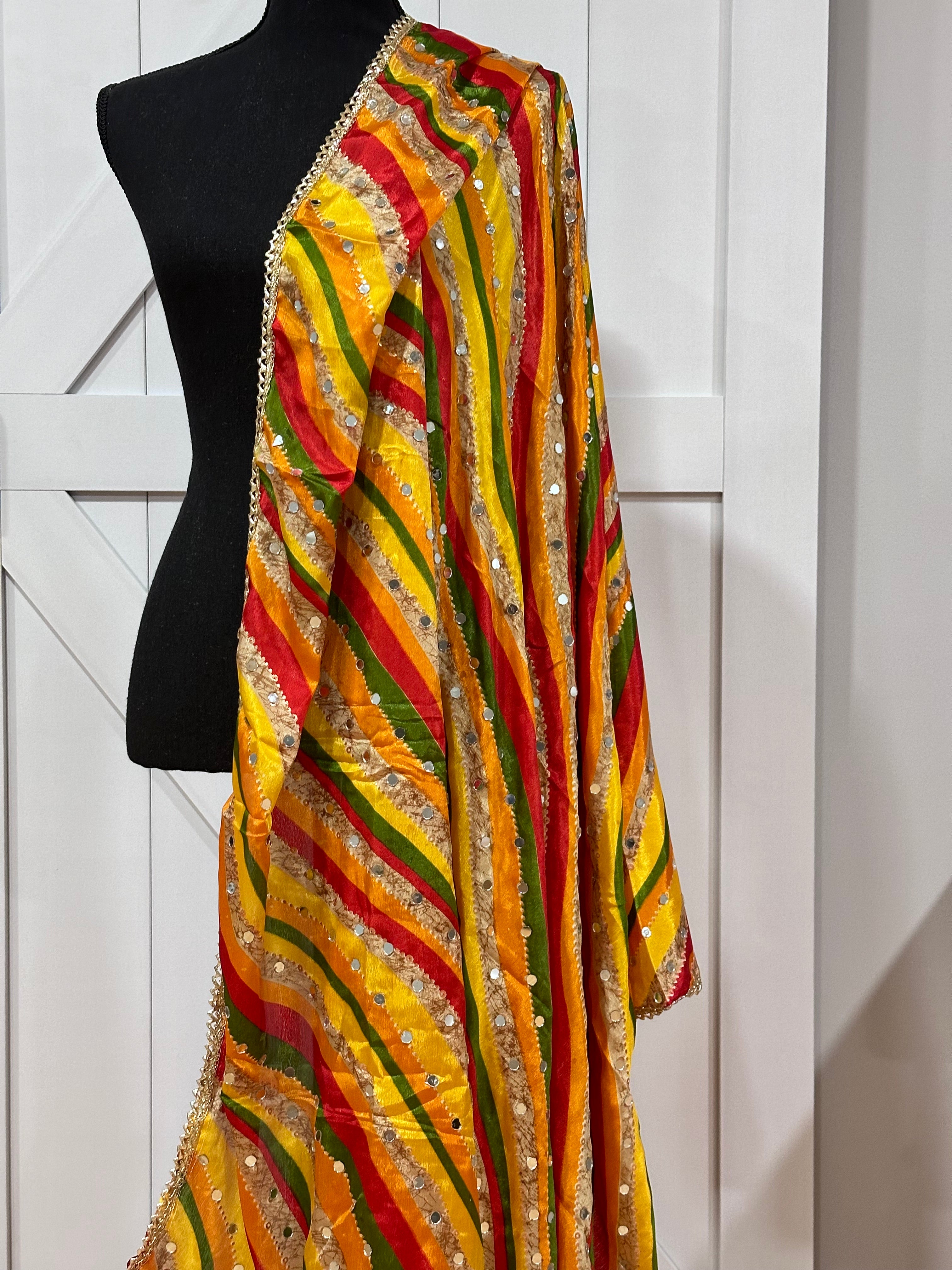 Phulkari Style Multicolor Dupatta - Handmade Embroidered Scarf for Women - Perfect for Weddings, Parties & Cultural Events