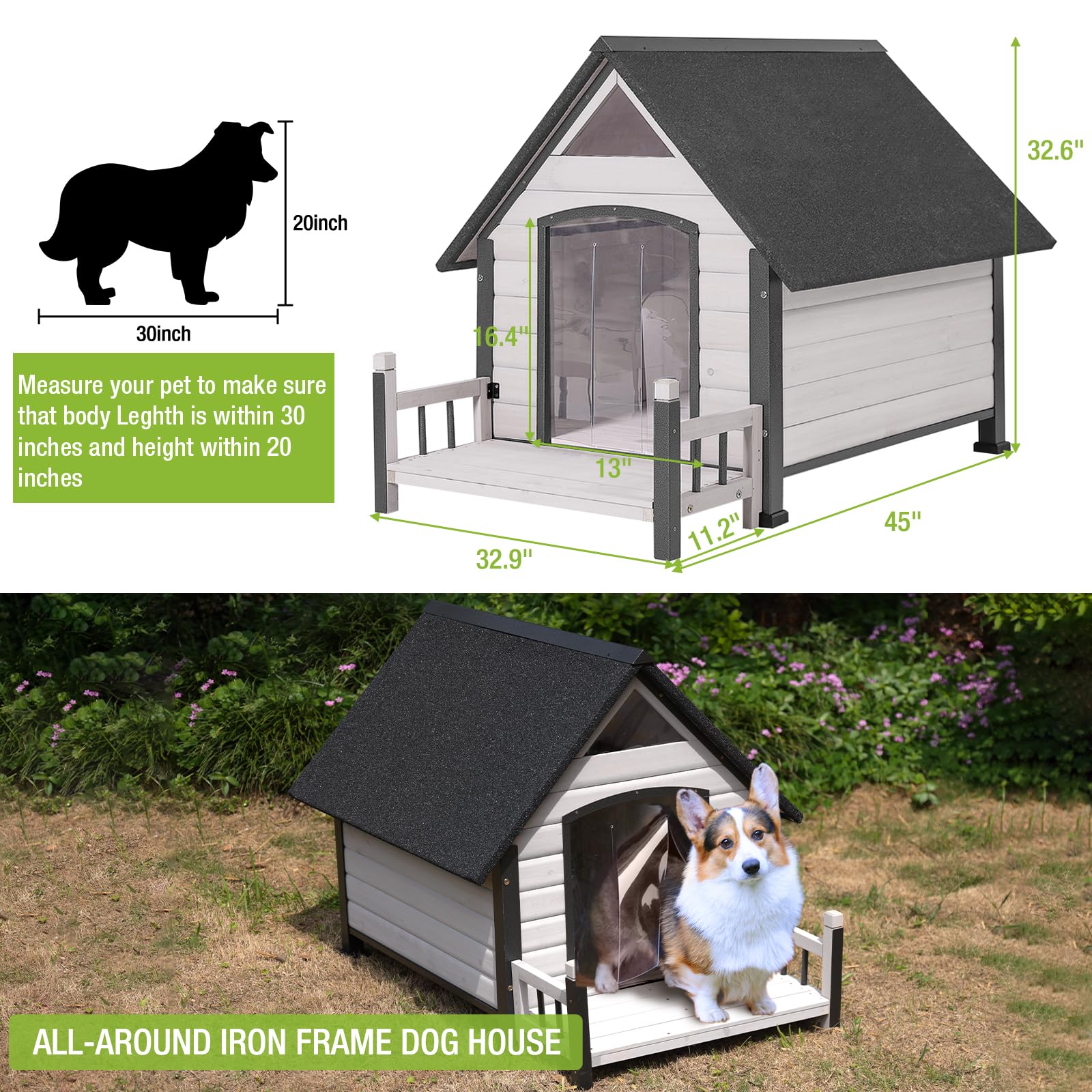 Upgraded Outdoor Dog House with Iron Frame - Chew-Proof Dog Cage for Small, Medium & Large Dogs - Raised Floor & Custom Plastic Feet Pads - Perfect for Backyard, Patio & Kennel Use