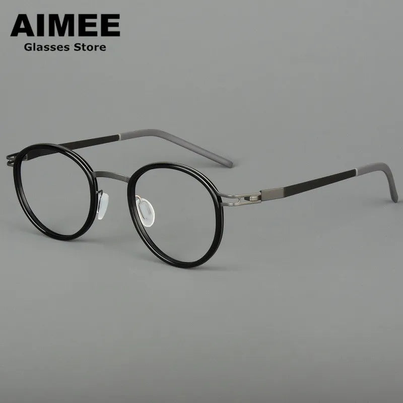 Unisex Full Rim Round Screwless Titanium Acetate Eyeglasses Frame 4620 - Lightweight Durable Glasses for Men & Women - Perfect for Reading, Work, and Everyday Wear