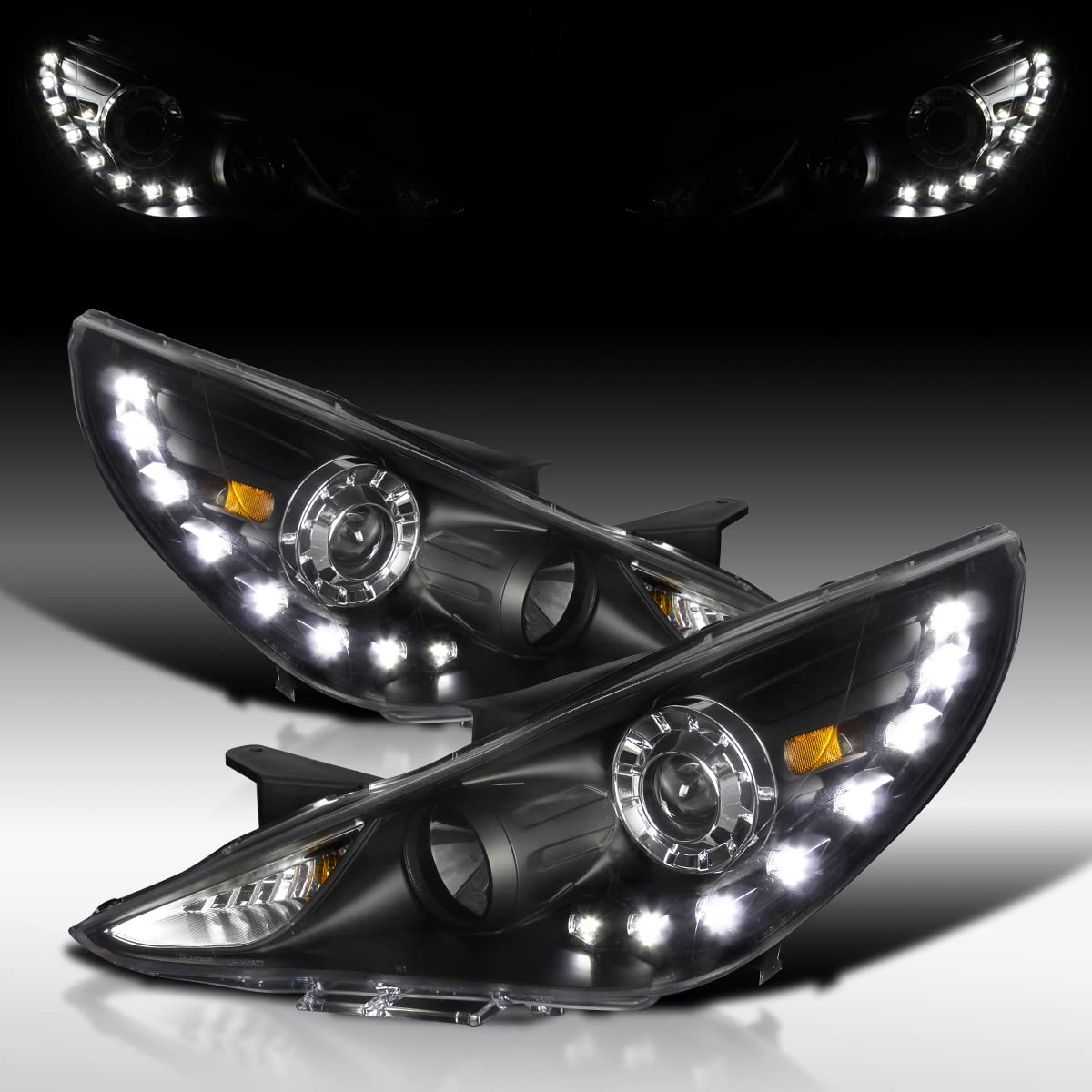 Autozensation LED Projector Headlights Compatible with 2011-2014 Hyundai Sonata - Black Left & Right Pair - Upgrade for Night Driving & Enhanced Visibility