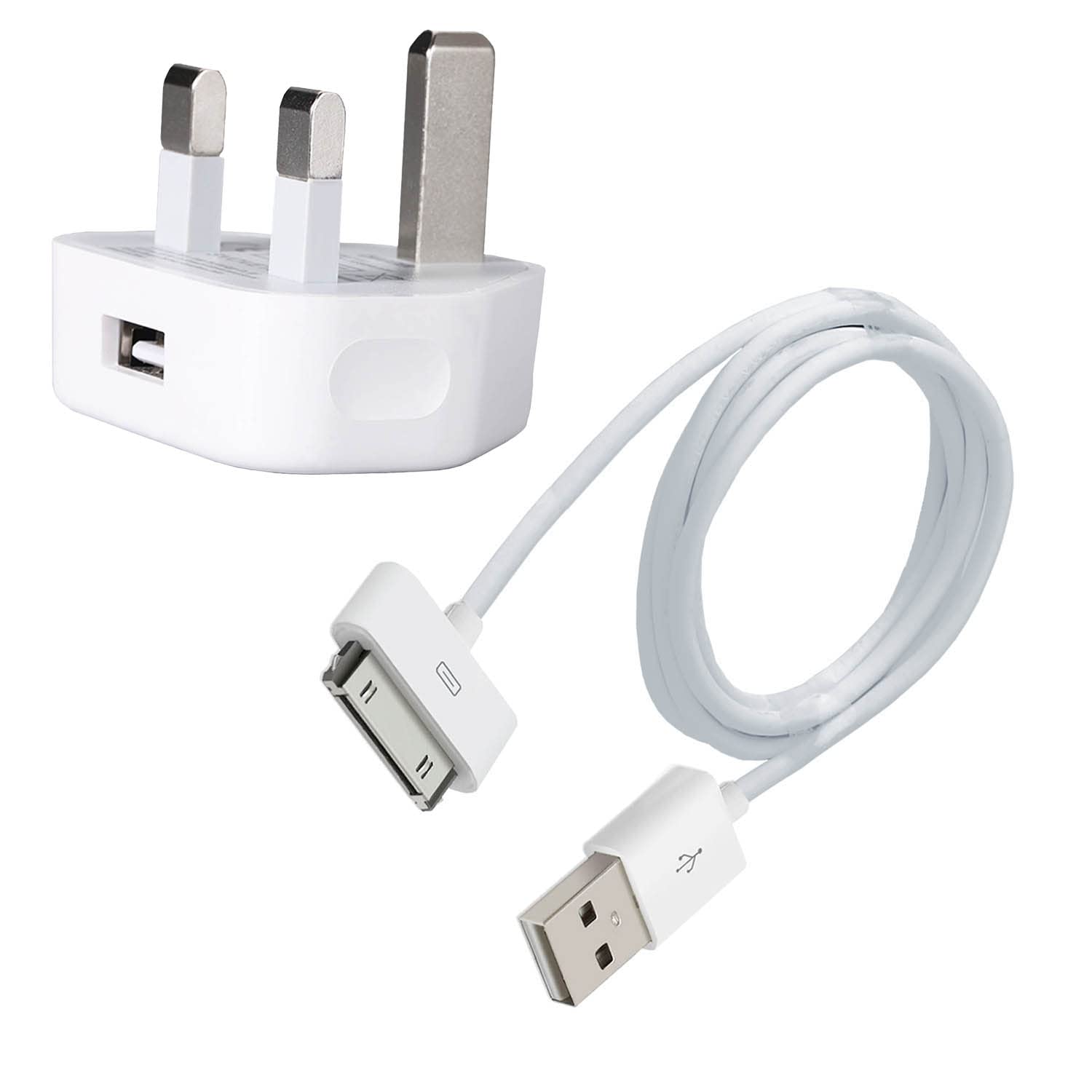 Apple iPhone 4/4S/3G/3GS, iPad 2/3, iPod Touch/Nano/Classic Wall Charger with 1M Cable - Fast Charging Power Adapter for Home, Office & Travel