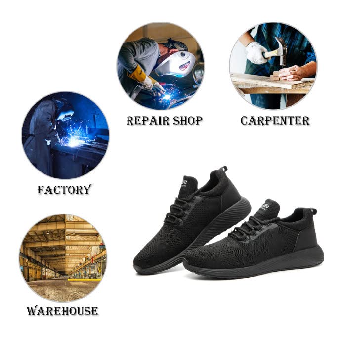 XUNRUO Safety Work Shoes for Men & Women - Breathable Steel Toe Athletic Sneakers, Lightweight Construction Work Boots for Carpenters | Perfect for Construction Sites, Warehouse Jobs & Outdoor Work
