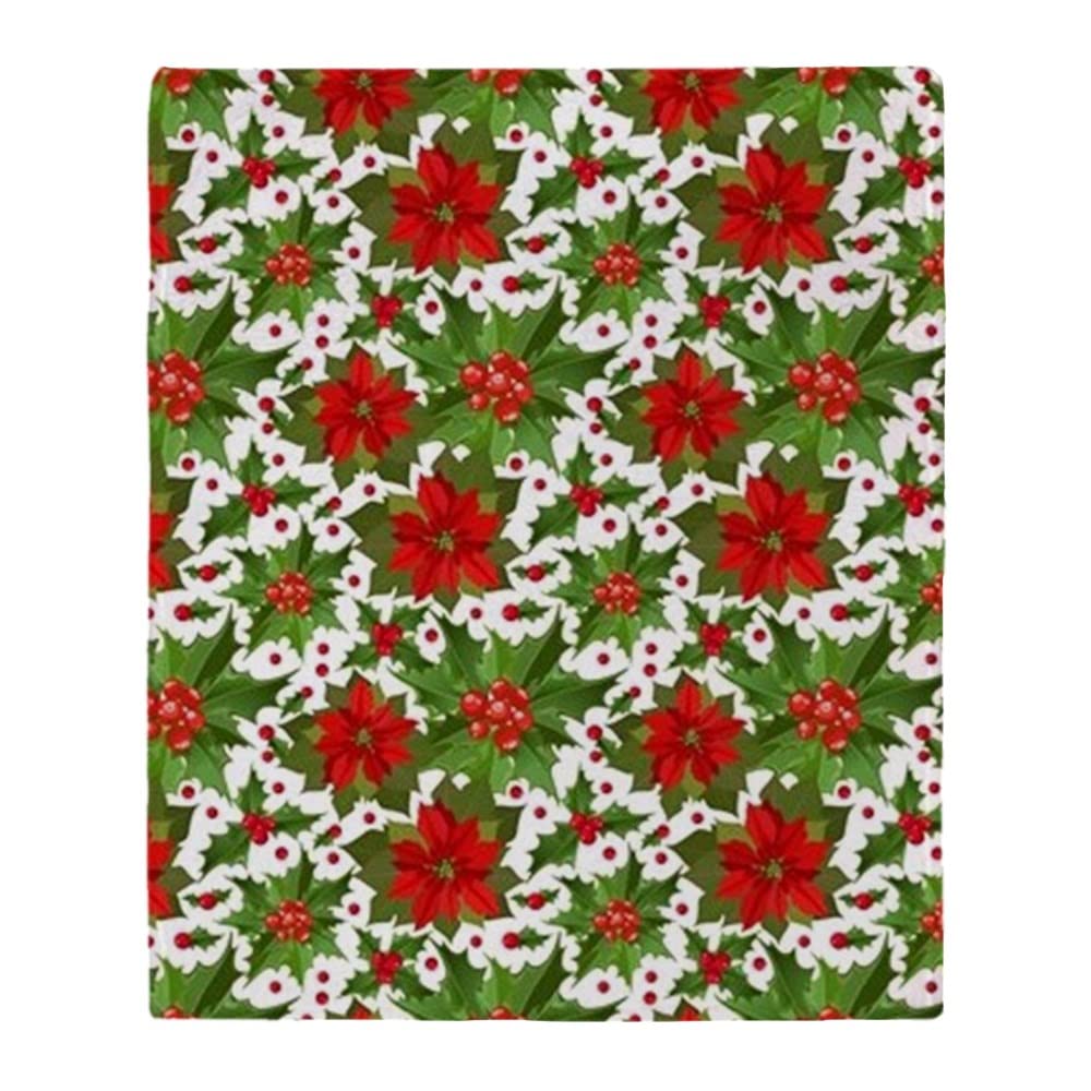 Poinsettia Pattern Fleece Throw Blanket - 60x50 Inch Soft Cozy Blanket for Couch, Bed & Outdoor - Christmas Holiday Decor & Stadium Blanket Gift