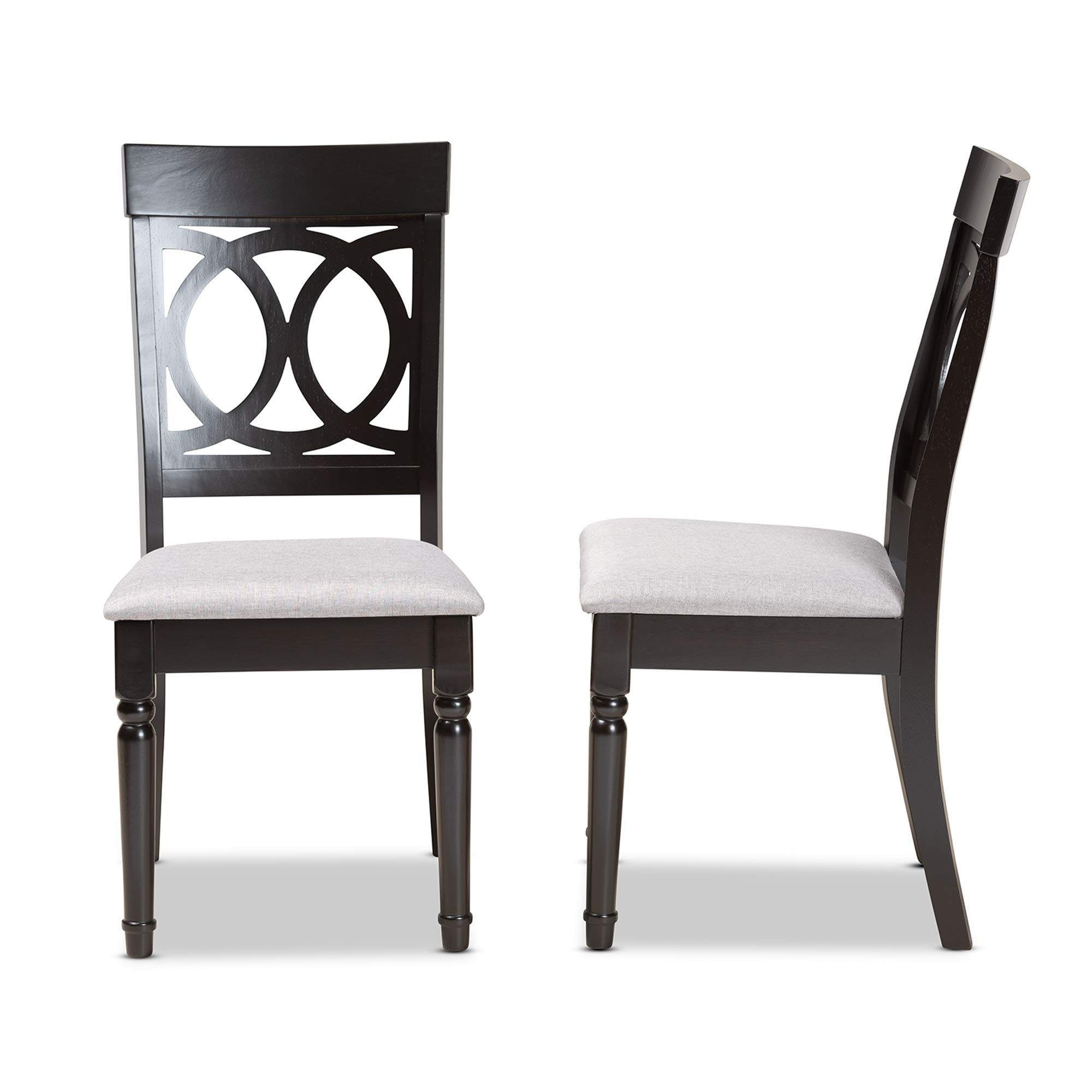 Baxton Studio Lucie 2-Piece Dining Chair Set - Grey Fabric Upholstered Seats with Espresso Brown Wood Frame - Modern Kitchen & Dining Room Furniture for Home Decor