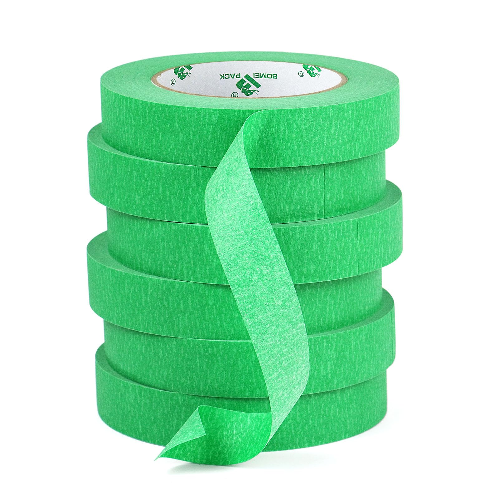 BOMEI PACK 24mm x 55yds Green Masking Tape - 6 Rolls of High-Quality Painters Tape for Walls, Wood, DIY Projects | Perfect for Home Painting, Crafting & Automotive Use